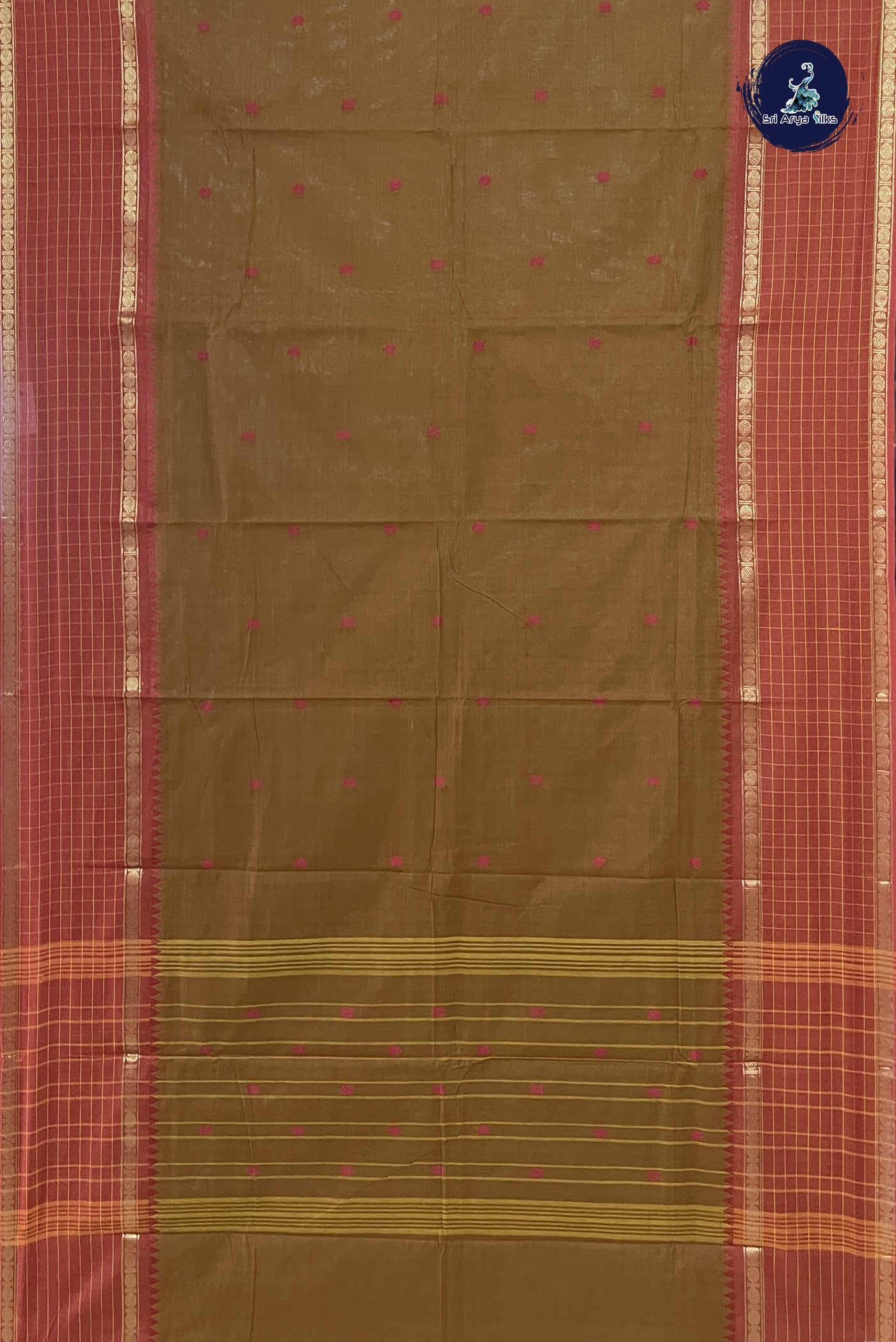 Mustard Chettinad Cotton Saree With Buttas Pattern