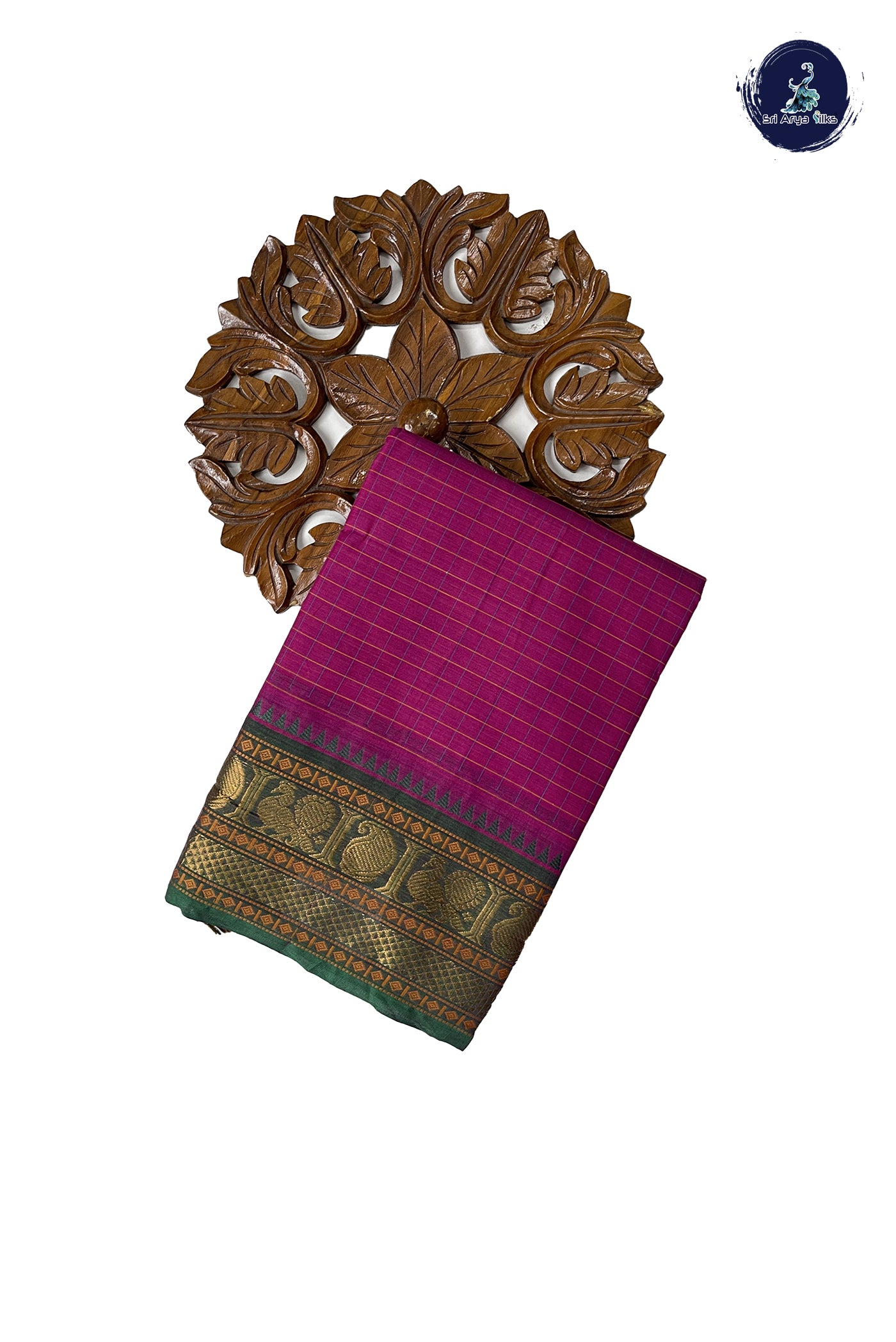 Magenta Chettinad Cotton Saree With Checked Pattern