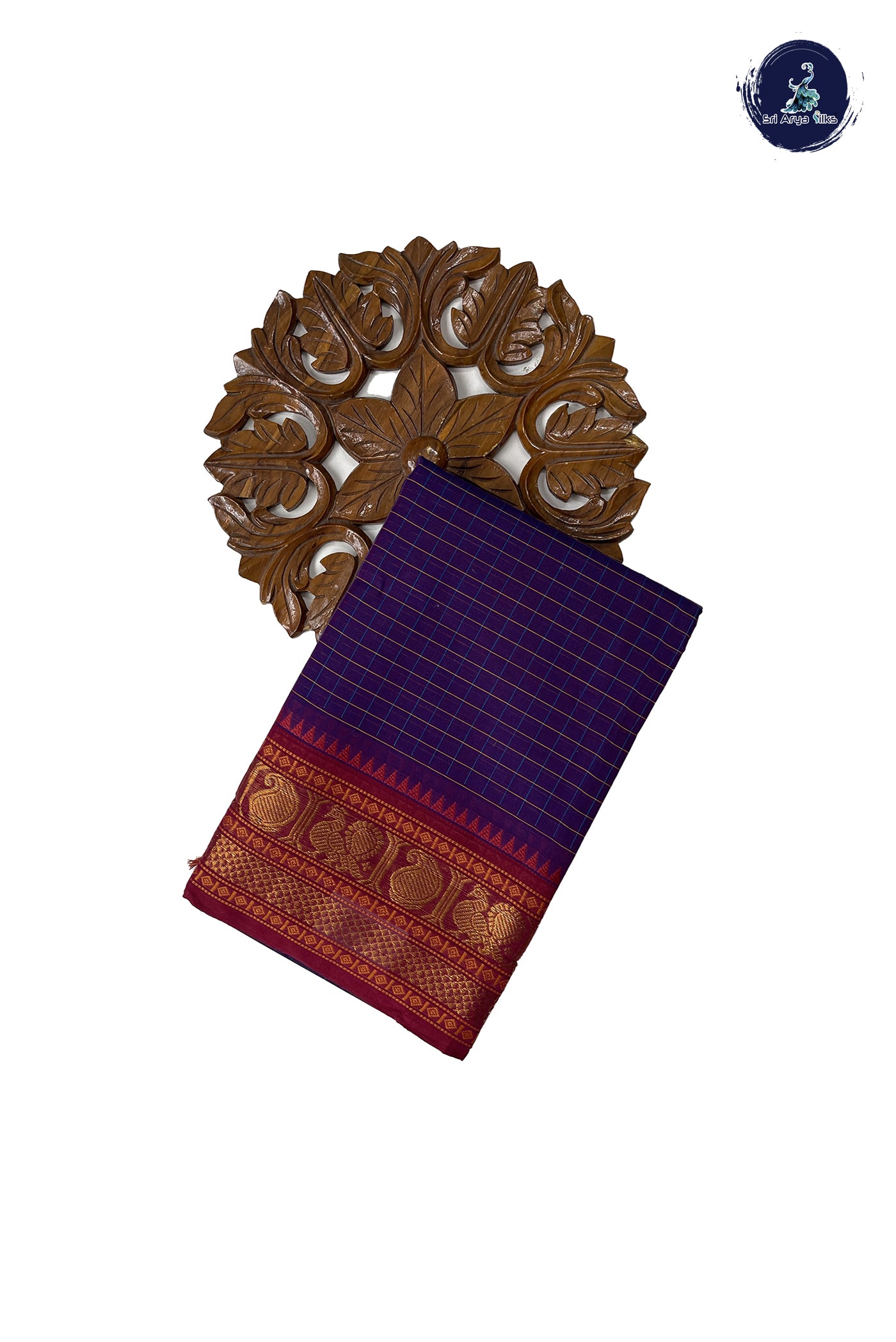 Violet Chettinad Cotton Saree With Checked Pattern