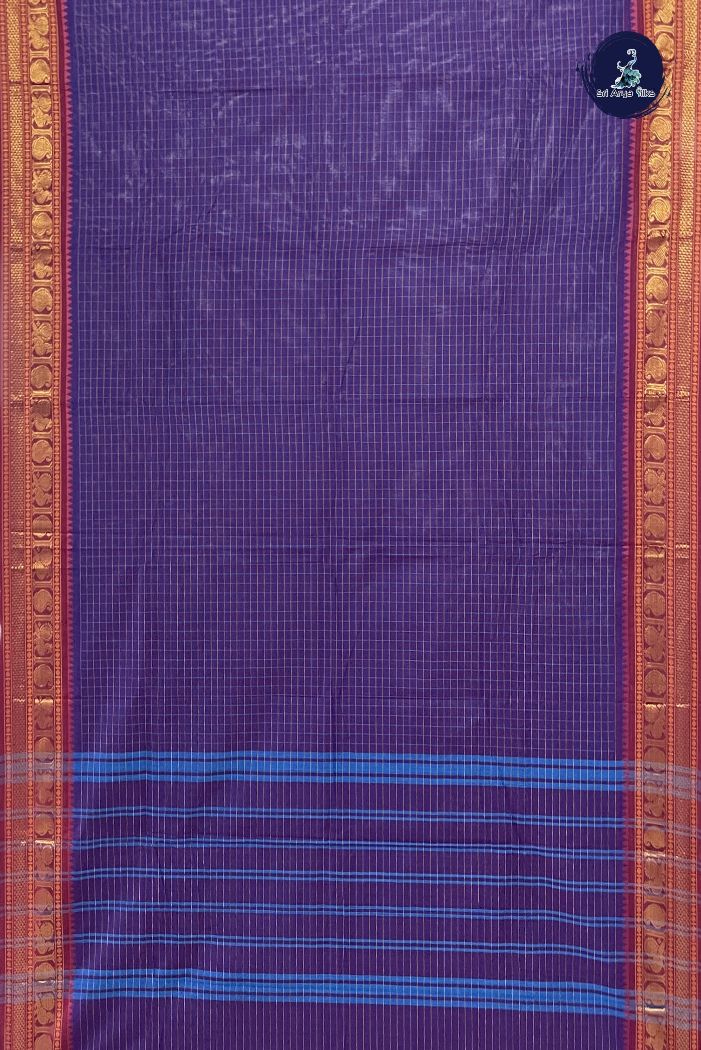 Violet Chettinad Cotton Saree With Checked Pattern