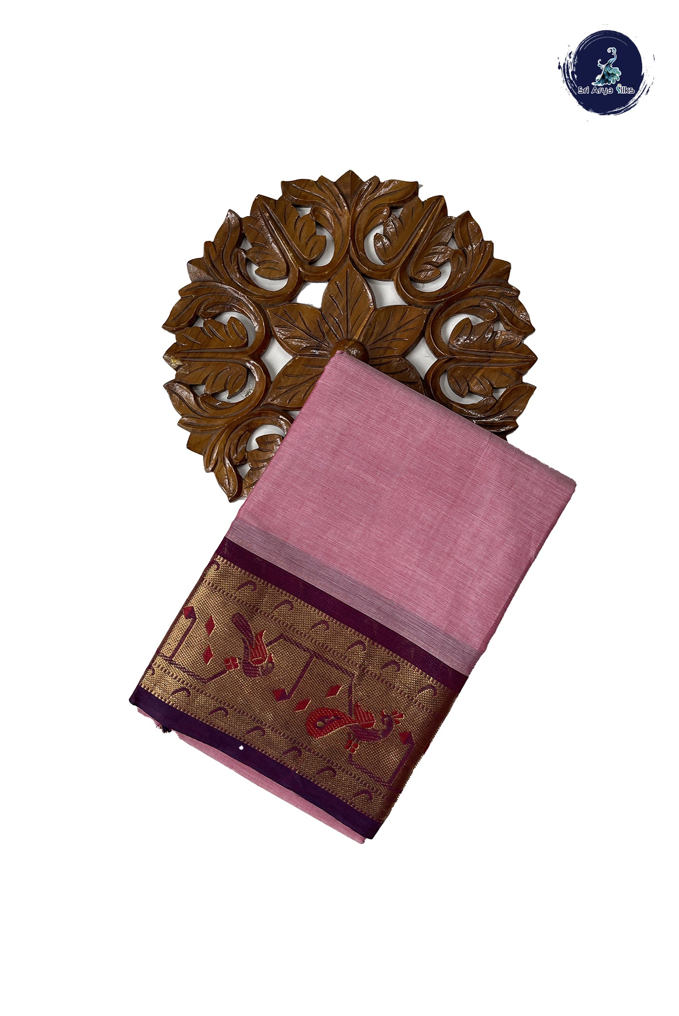 Onion Pink Chettinad Cotton Saree With Plain Pattern