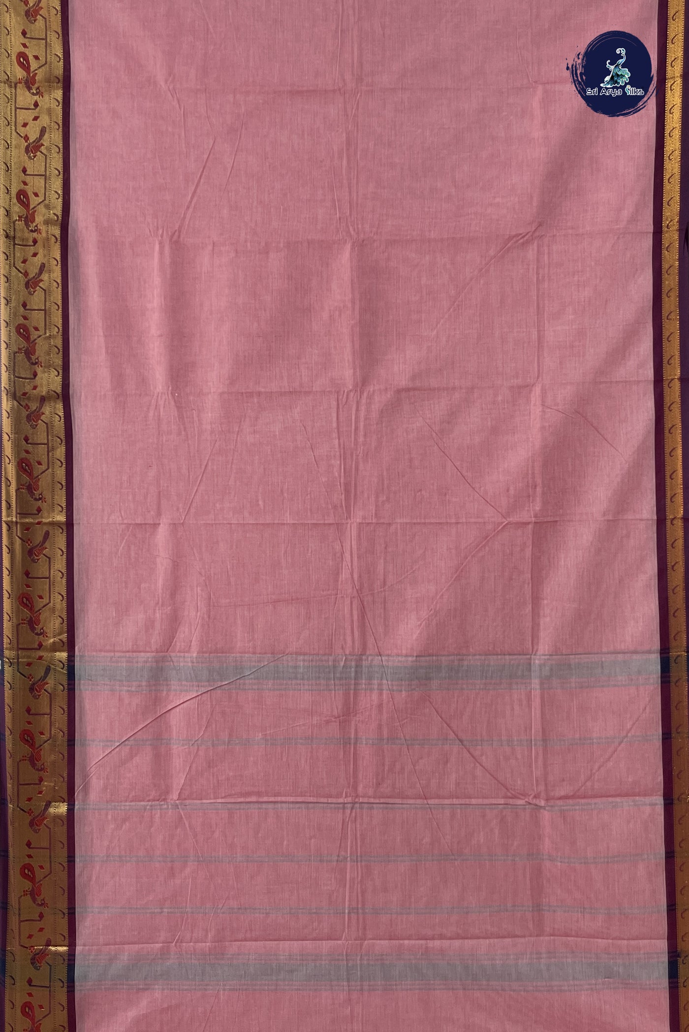 Onion Pink Chettinad Cotton Saree With Plain Pattern