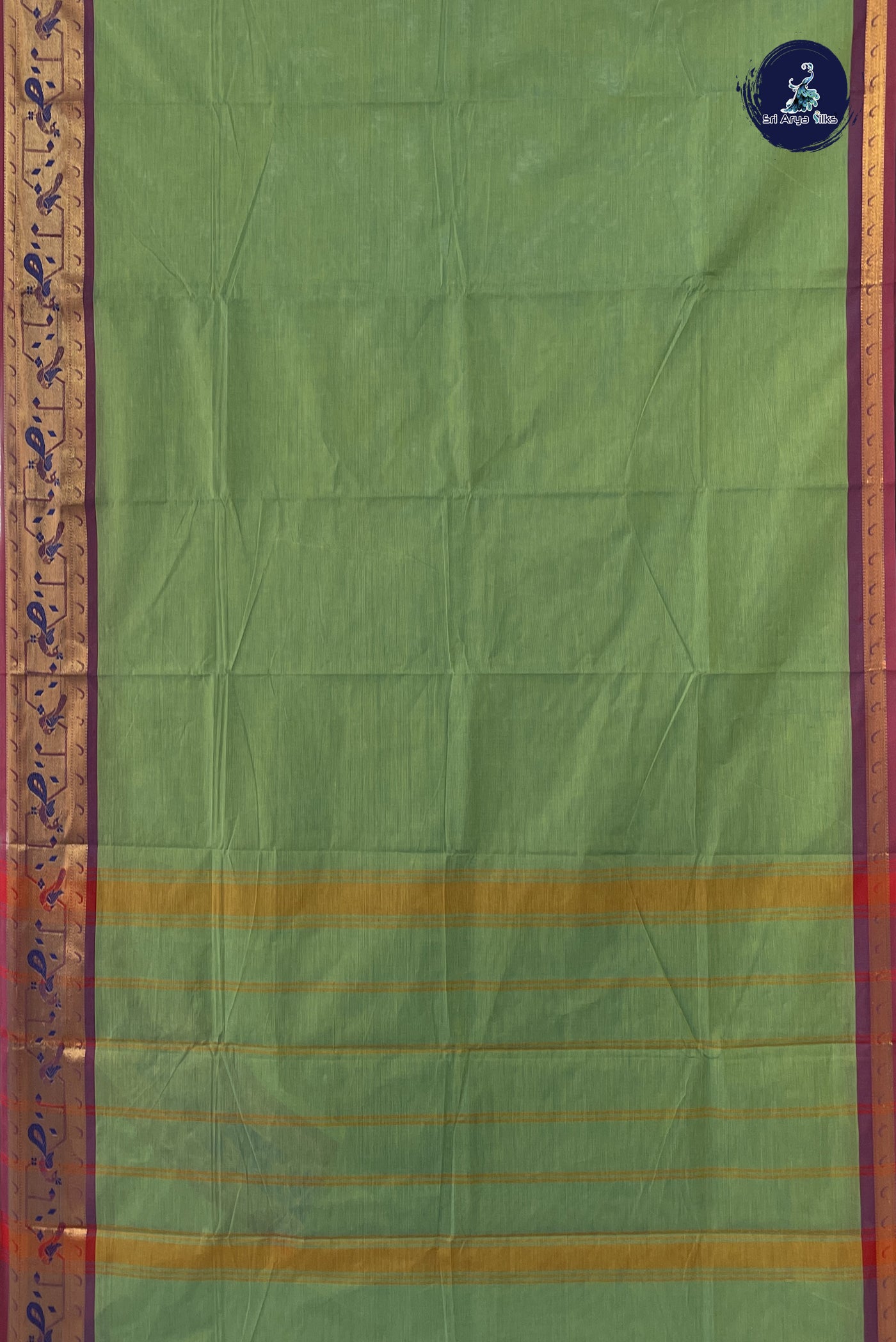 Light Green Chettinad Cotton Saree With Plain Pattern