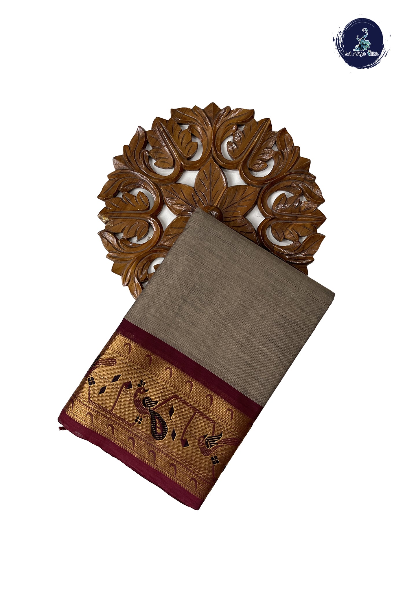 Grey Chettinad Cotton Saree With Plain Pattern