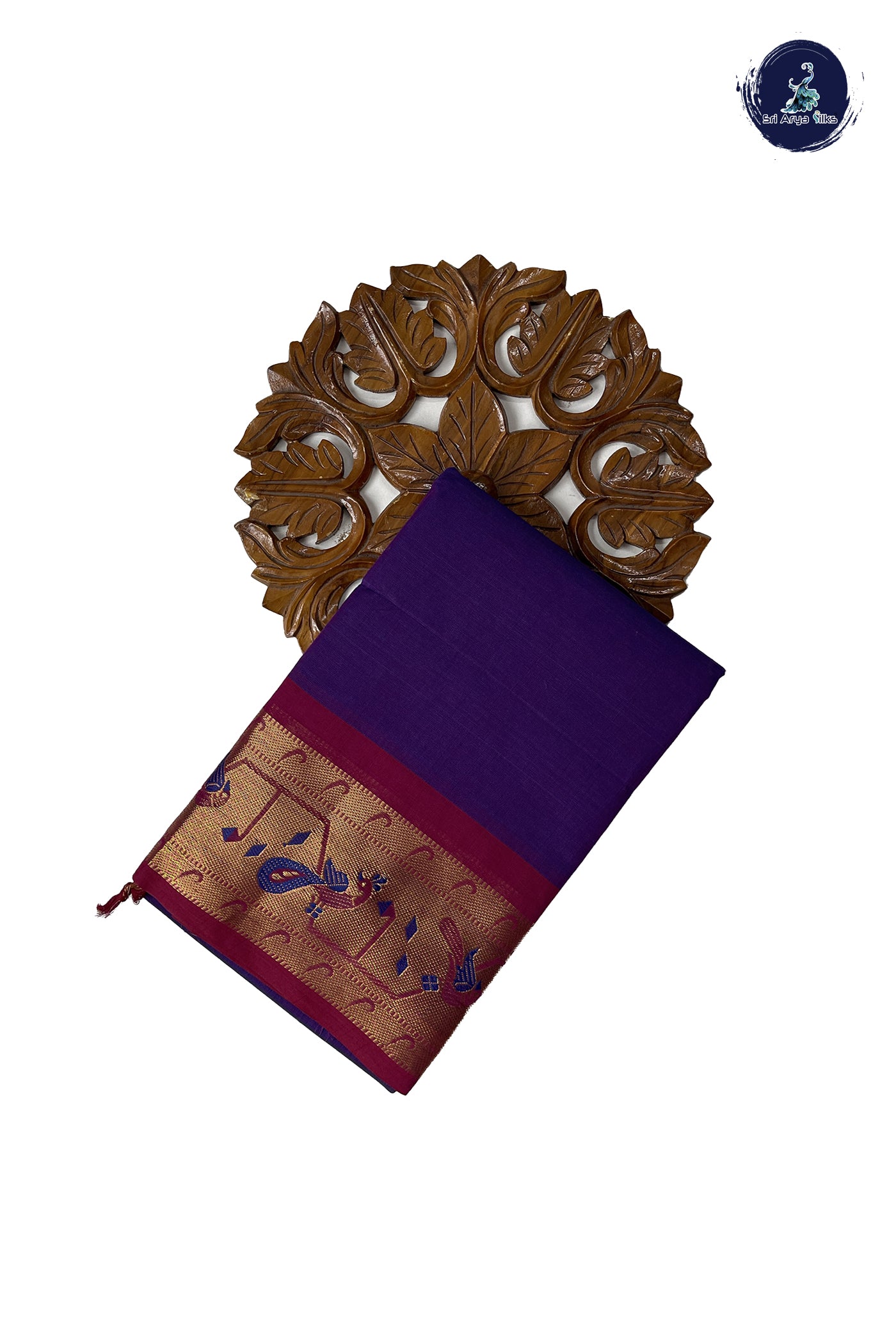 Violet Chettinad Cotton Saree With Plain Pattern