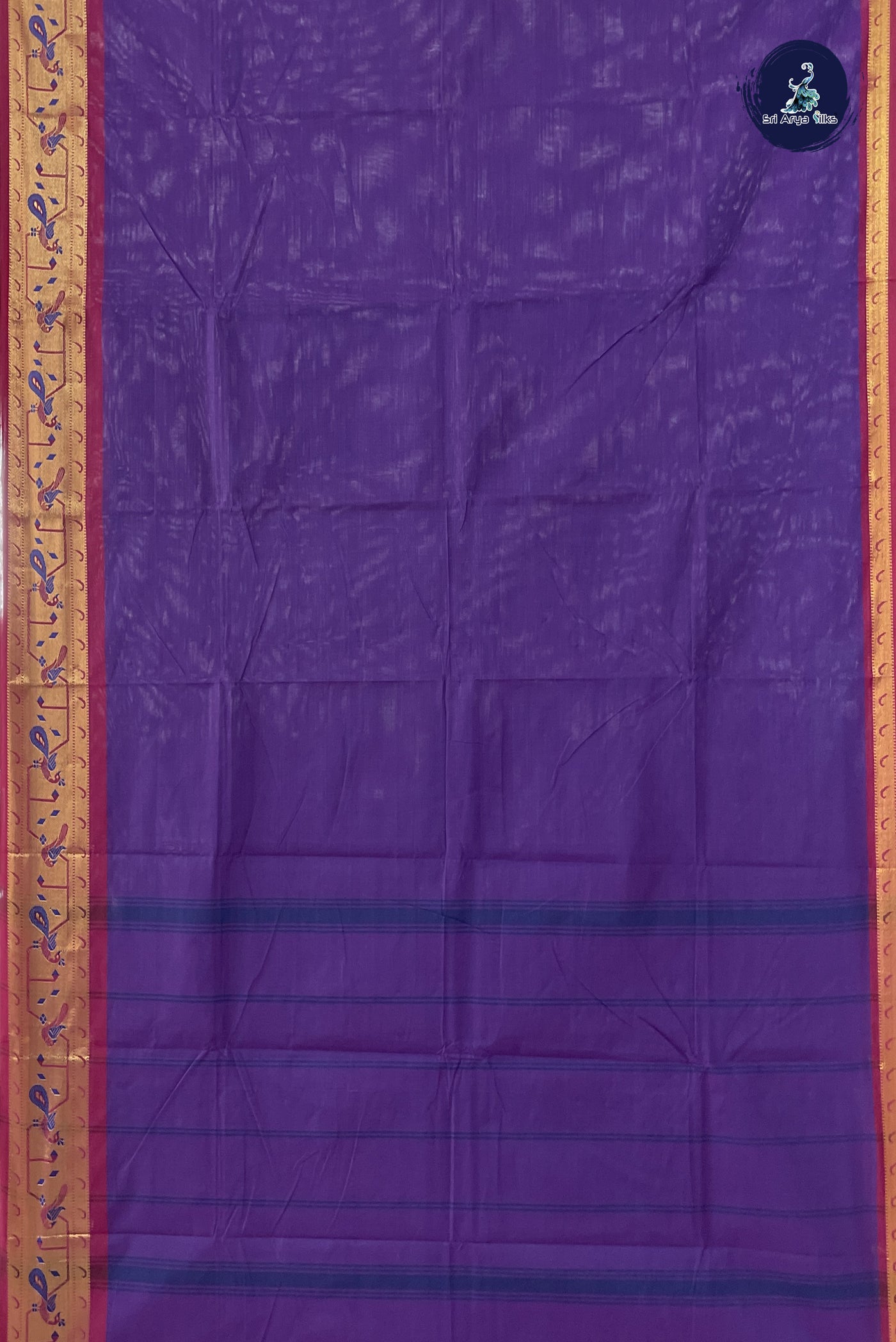 Violet Chettinad Cotton Saree With Plain Pattern