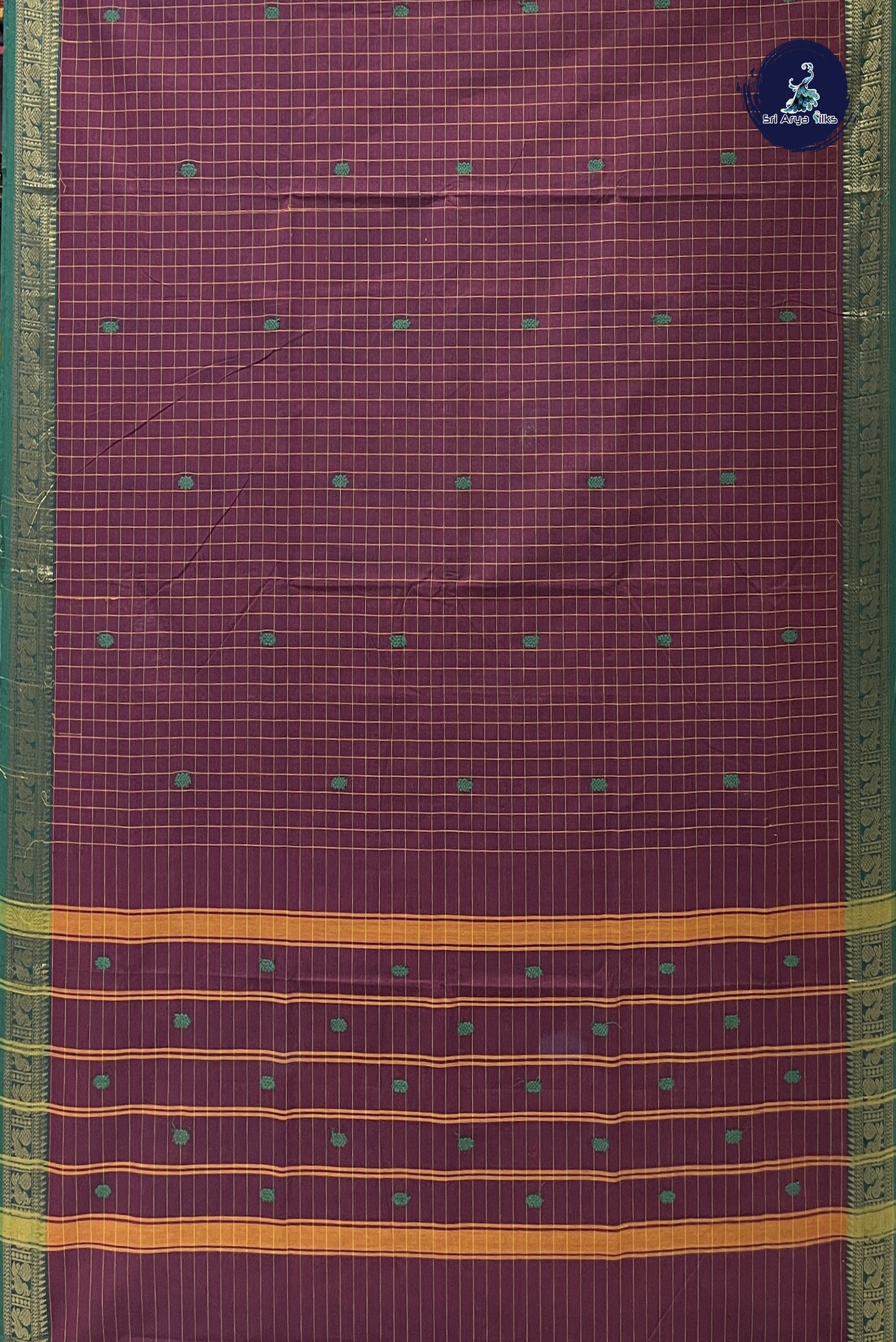 Brown Chettinad Cotton Saree With Checked Pattern