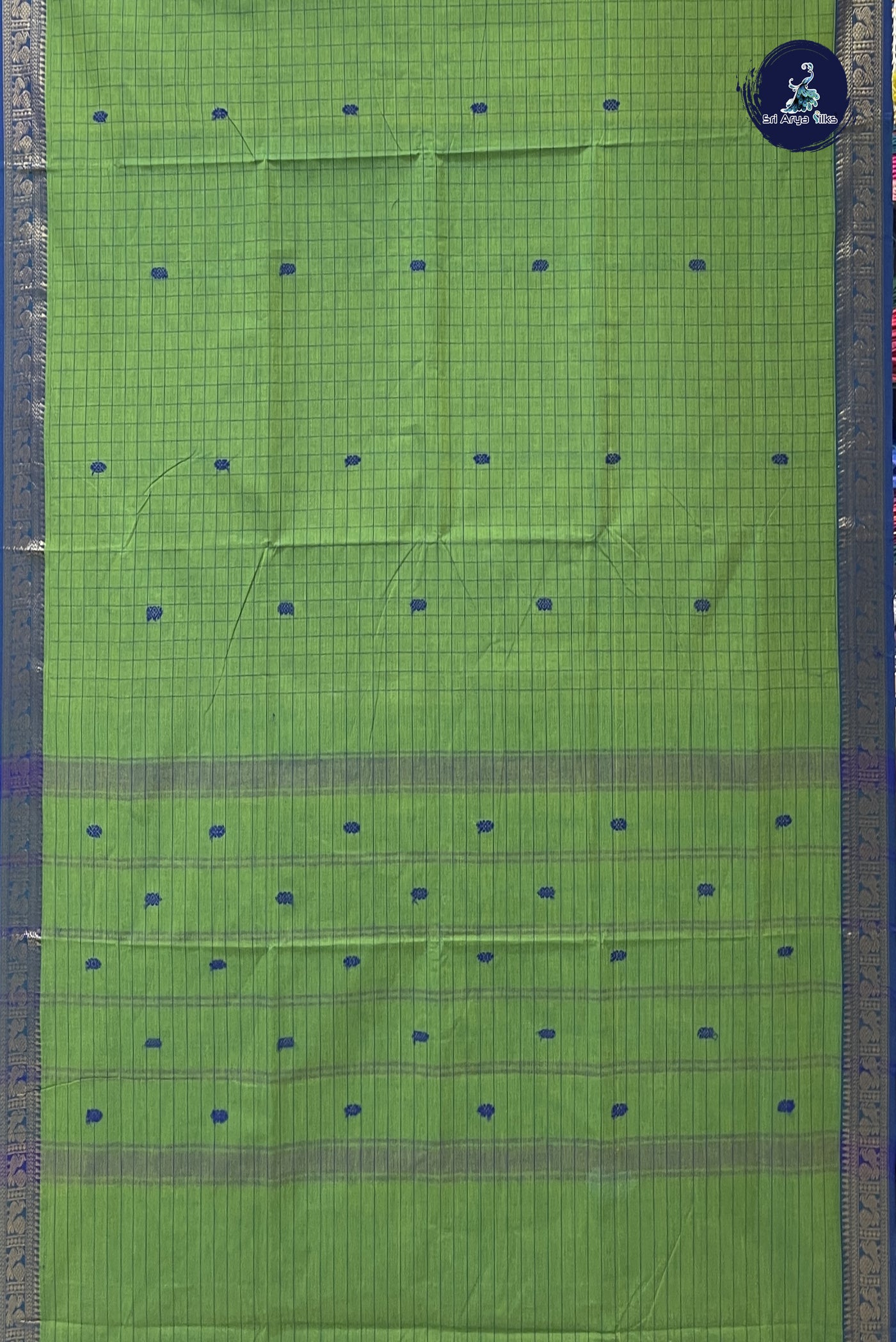 Light Green Chettinad Cotton Saree With Checked Pattern