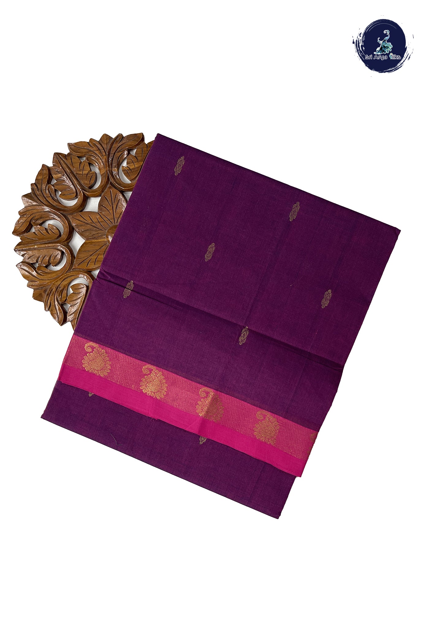 BeetRoot Shade Chettinad Cotton Saree With Zari Buttas Pattern