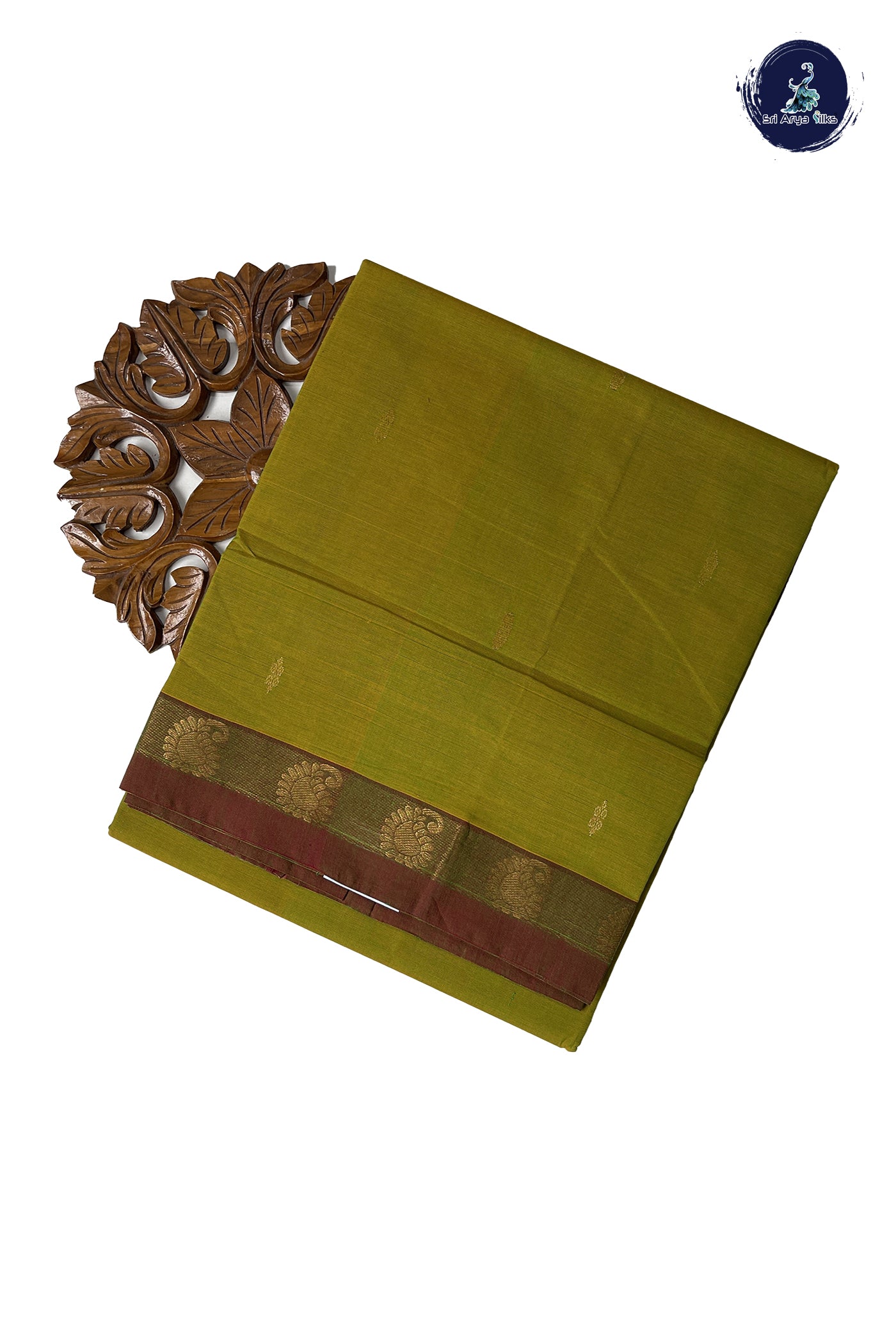 Paasiparupu Green Chettinad Cotton Saree With Zari Buttas Pattern