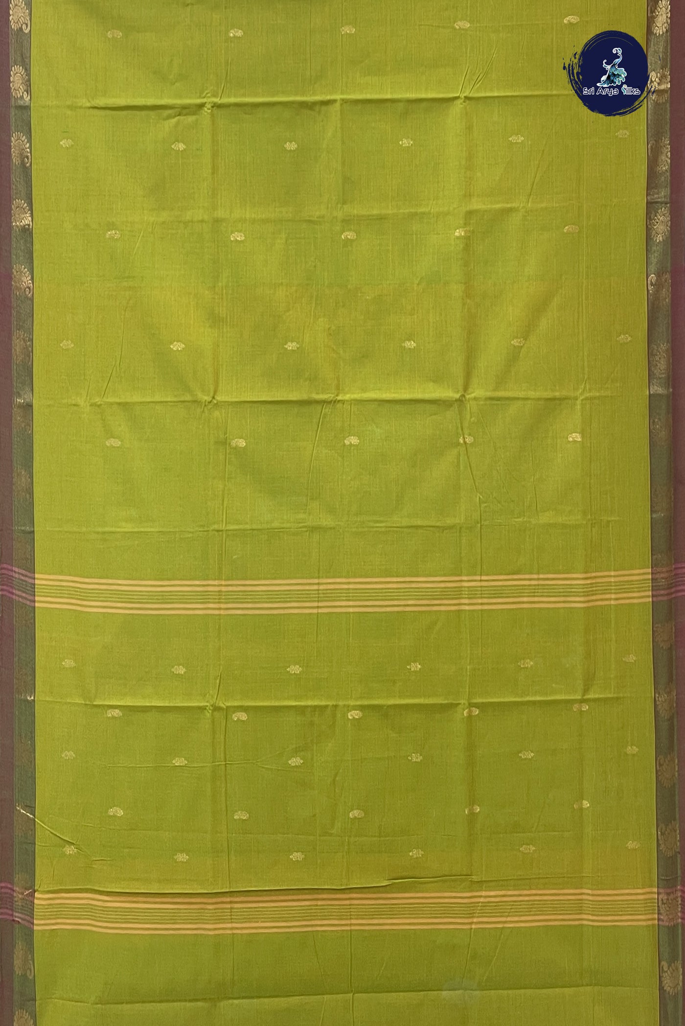 Paasiparupu Green Chettinad Cotton Saree With Zari Buttas Pattern