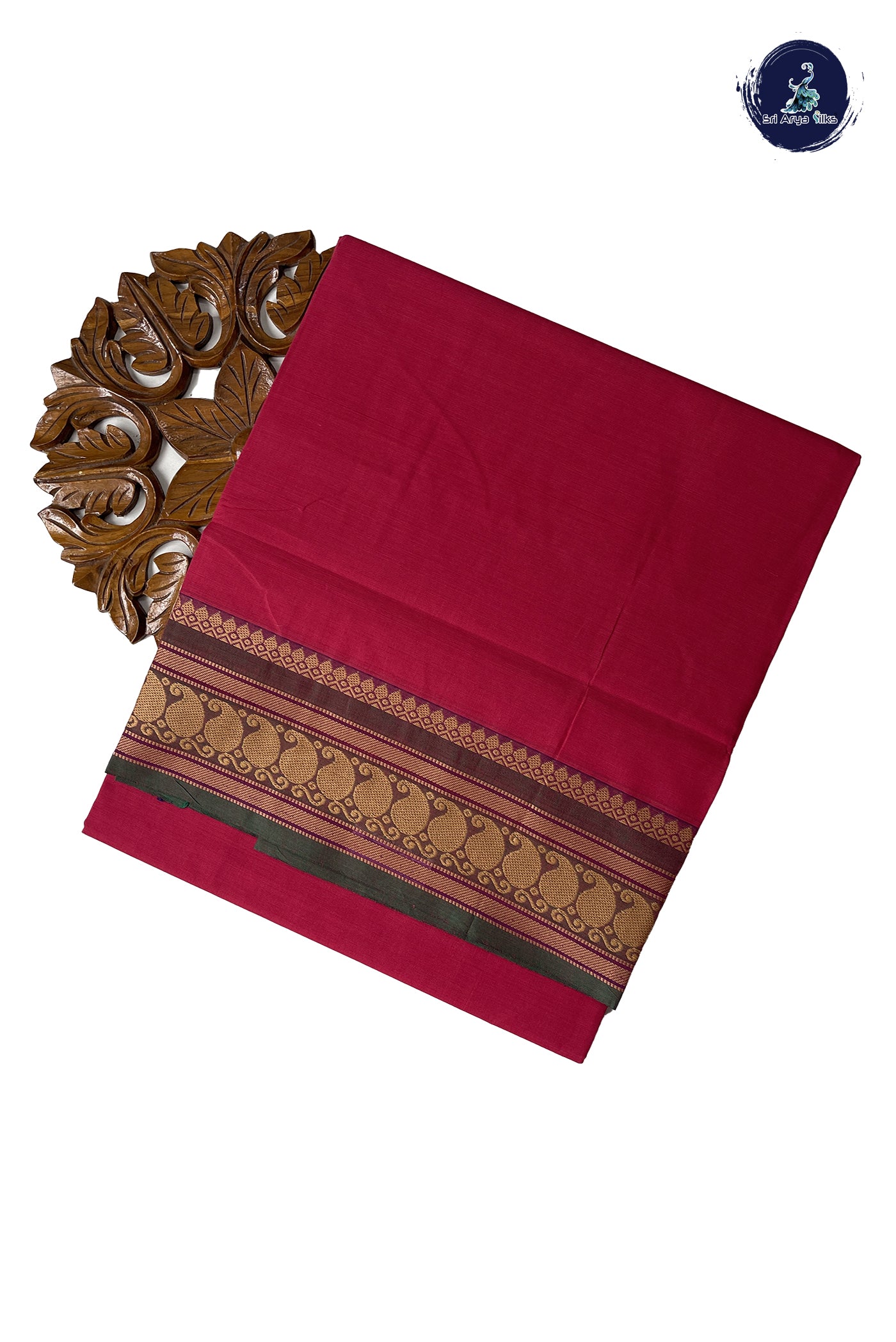 Reddish Pink Chettinad Cotton Saree With Plain Pattern