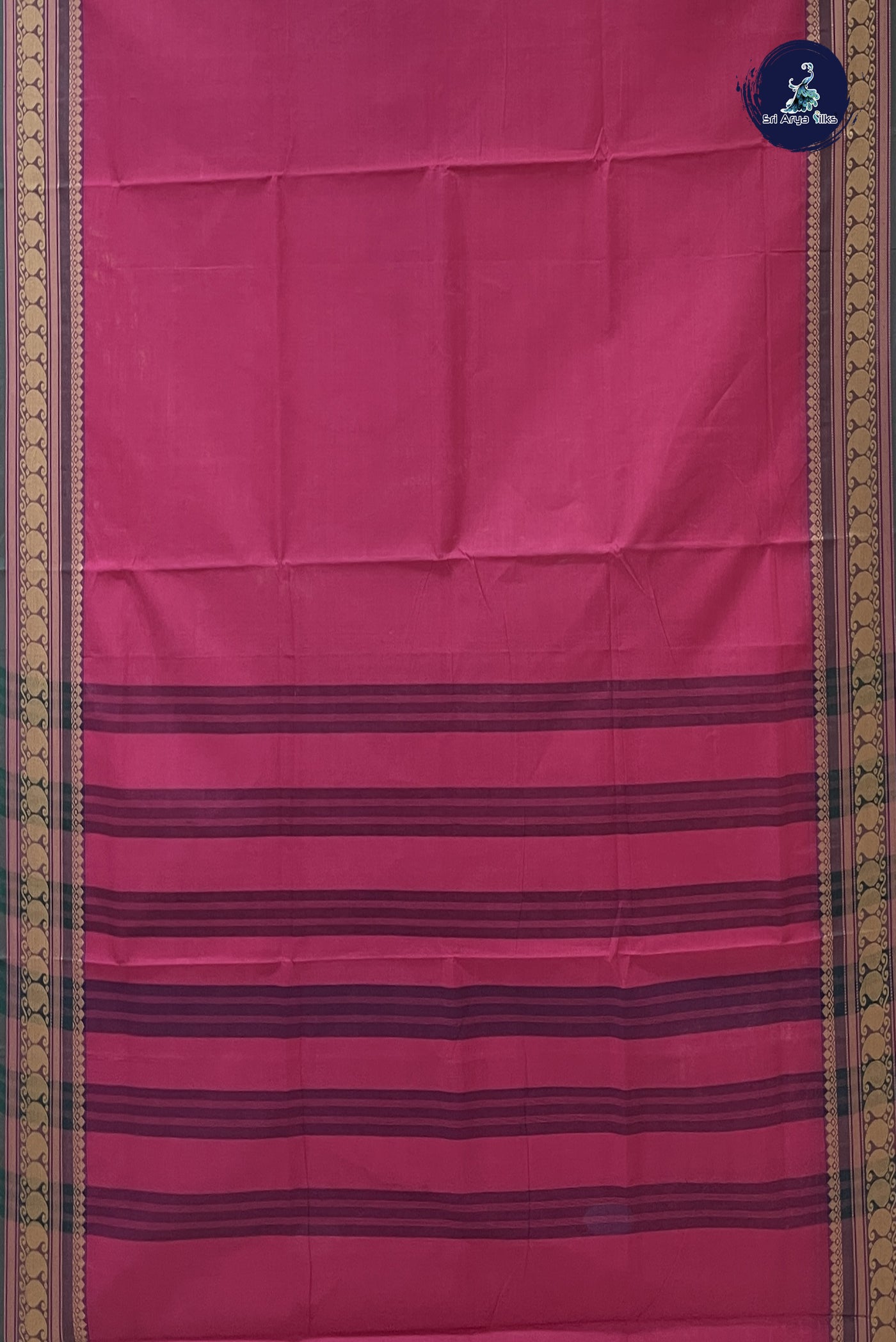 Reddish Pink Chettinad Cotton Saree With Plain Pattern