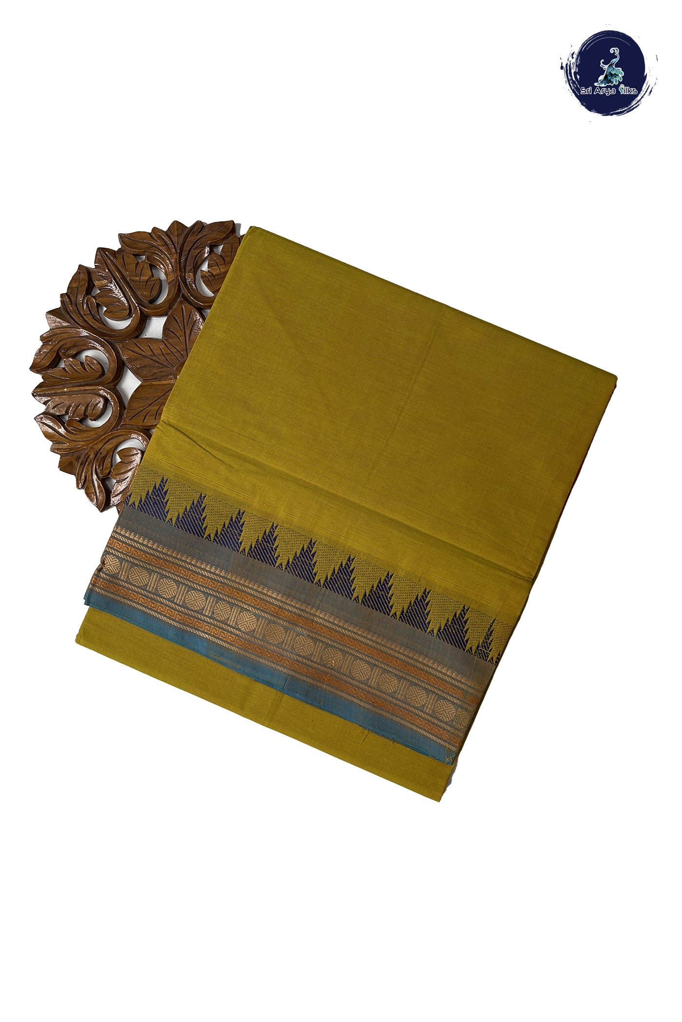 Paasiparupu Green Chettinad Cotton Saree With Plain Pattern