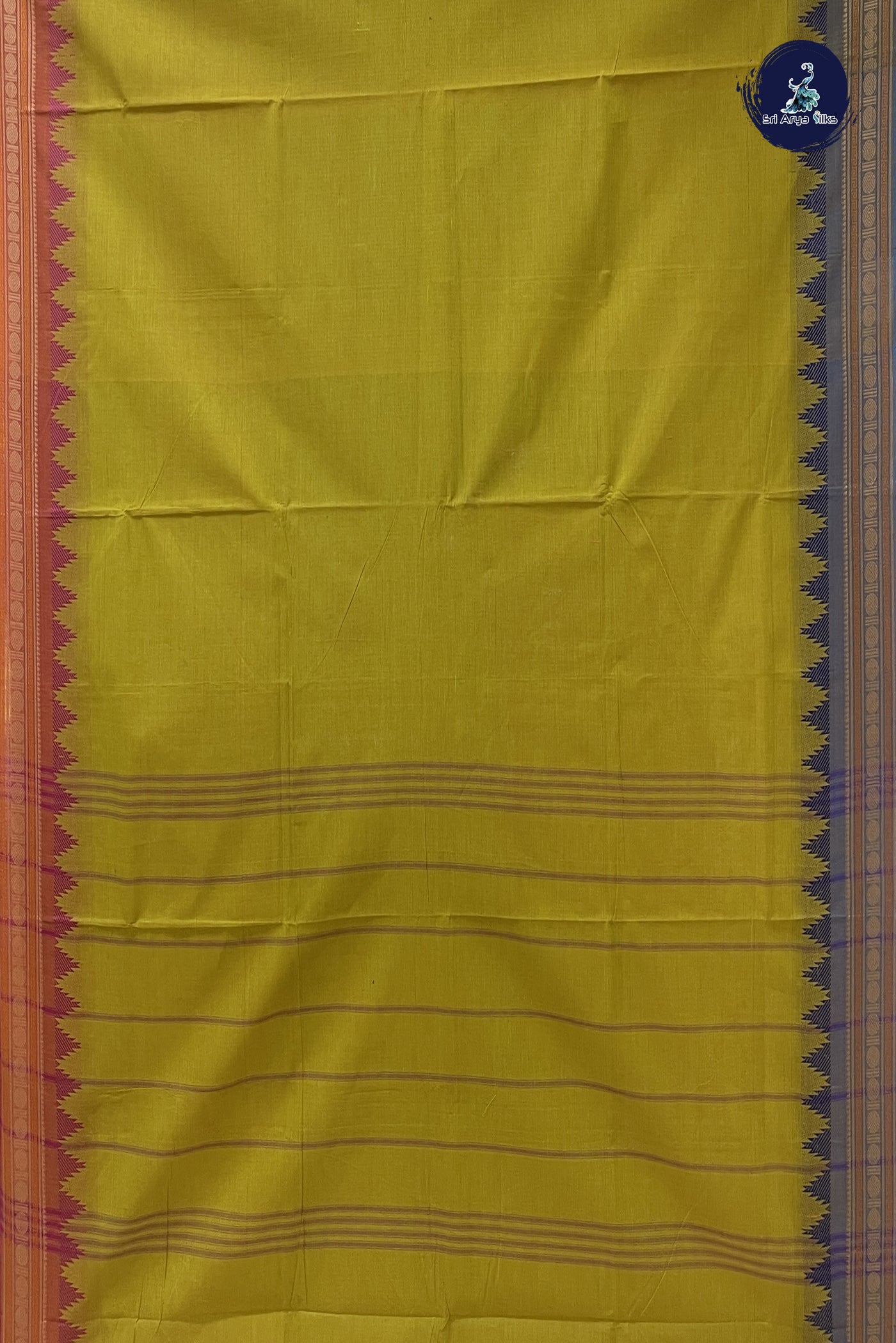 Paasiparupu Green Chettinad Cotton Saree With Plain Pattern