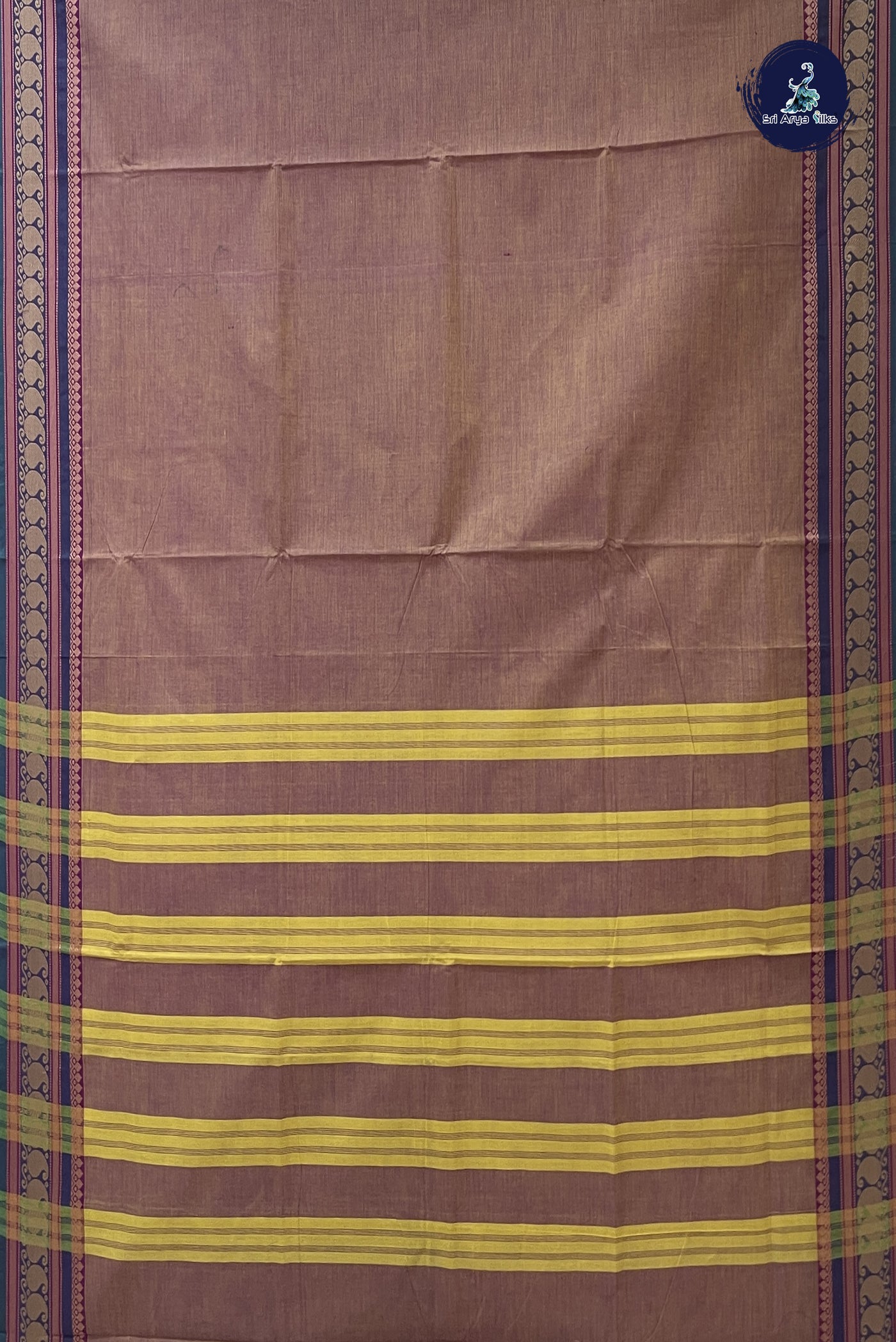 Creamish Yellow Chettinad Cotton Saree With Plain Pattern