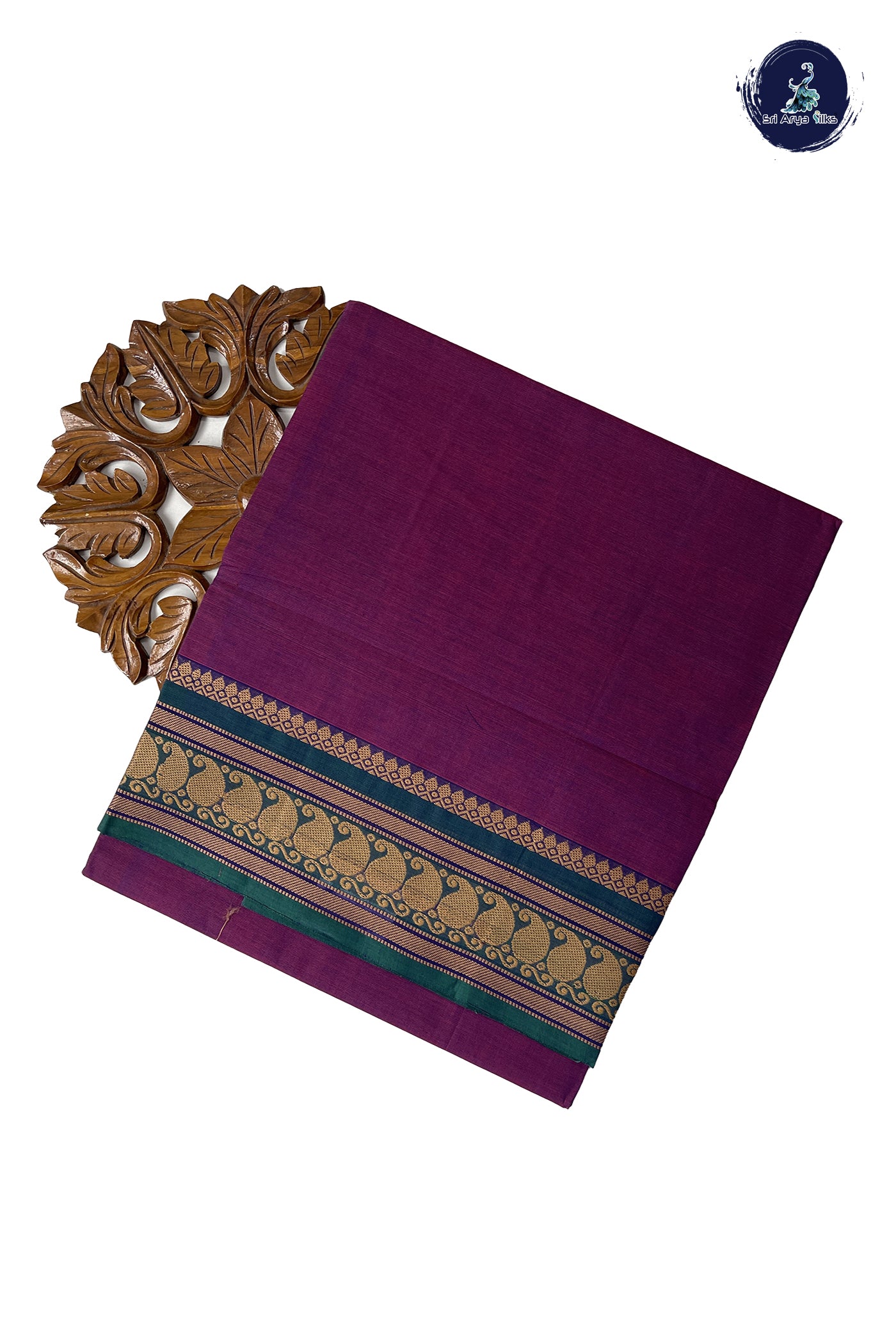 Purple Chettinad Cotton Saree With Plain Pattern