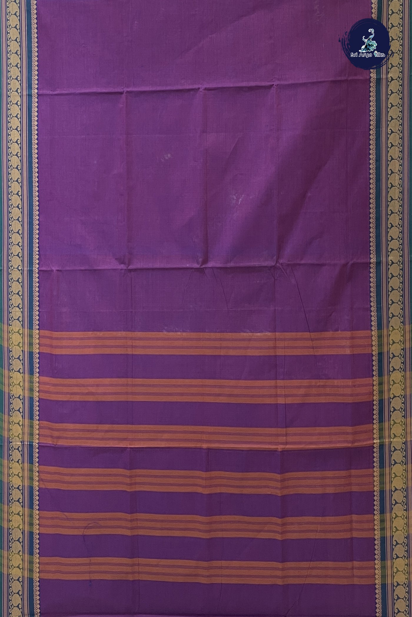 Purple Chettinad Cotton Saree With Plain Pattern