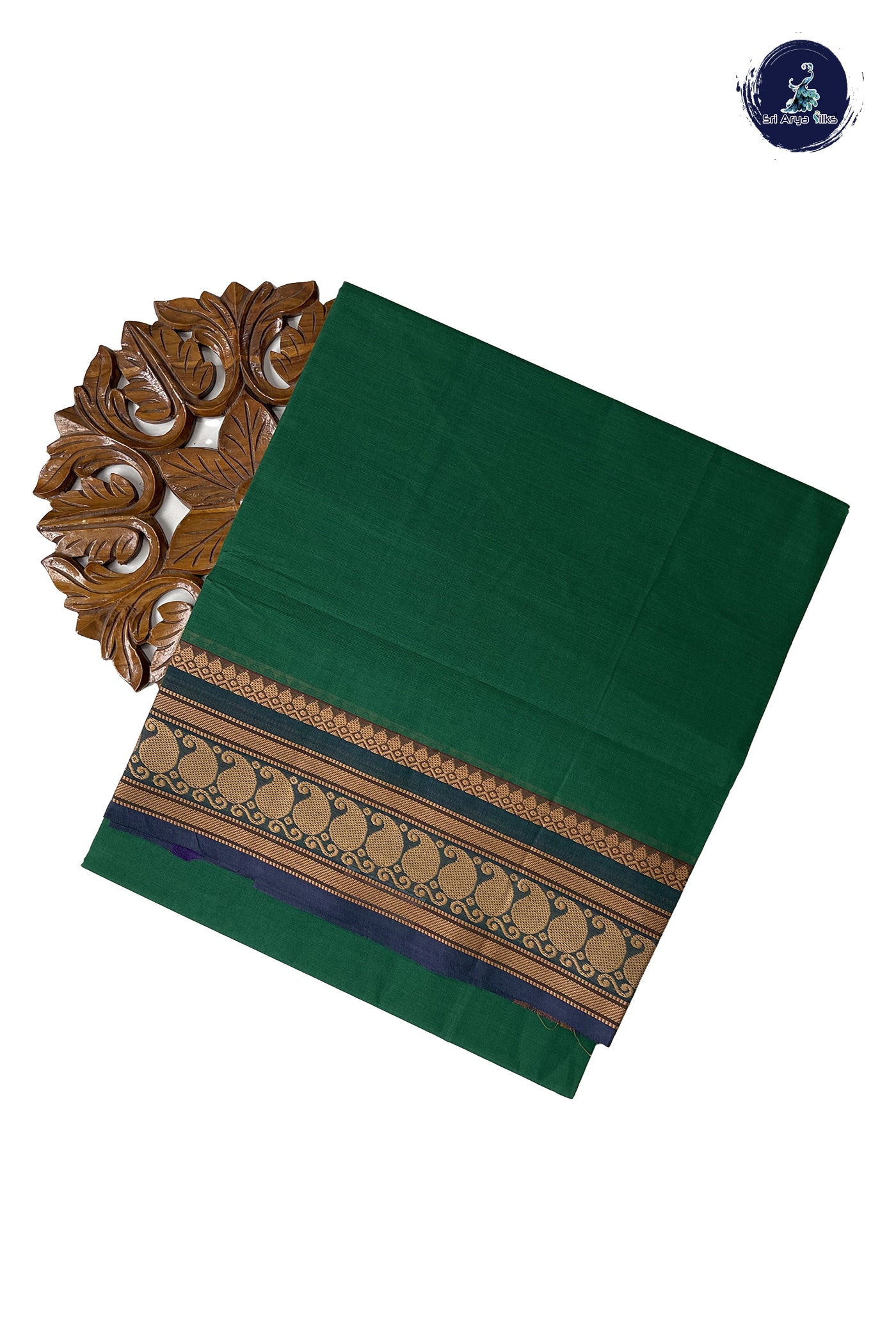 Green Chettinad Cotton Saree With Plain Pattern