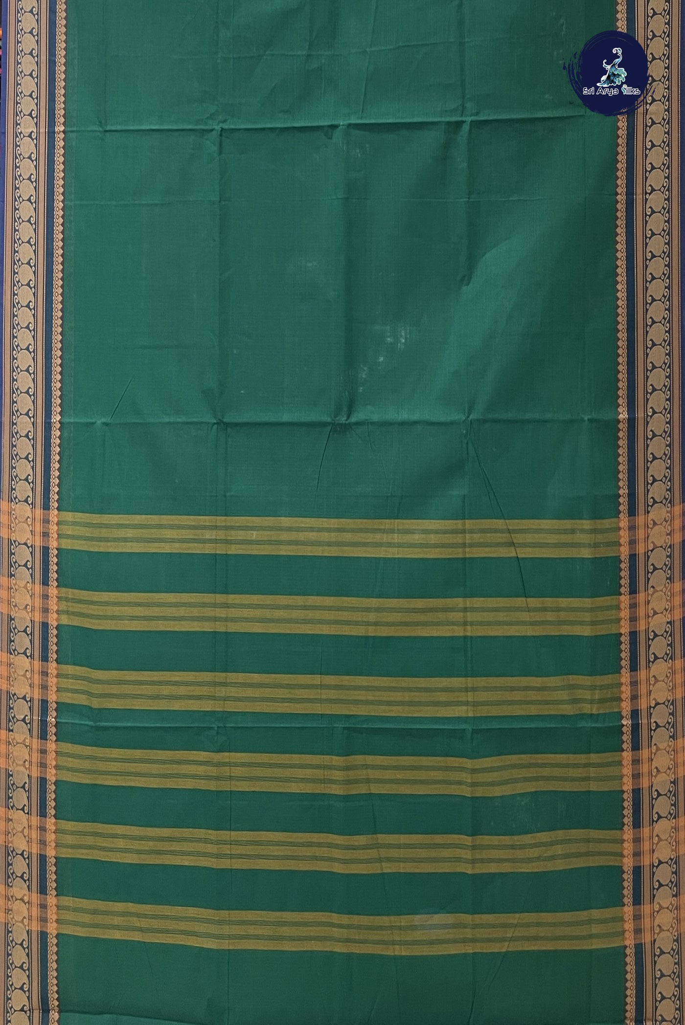 Green Chettinad Cotton Saree With Plain Pattern