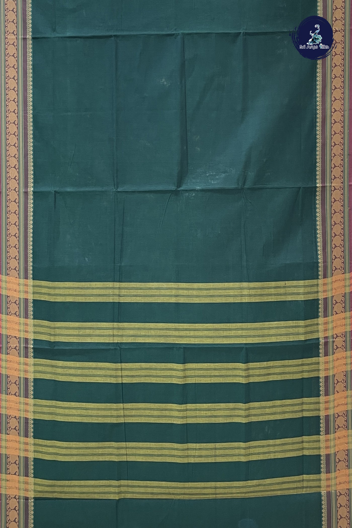 Bottle Green Chettinad Cotton Saree With Plain Pattern