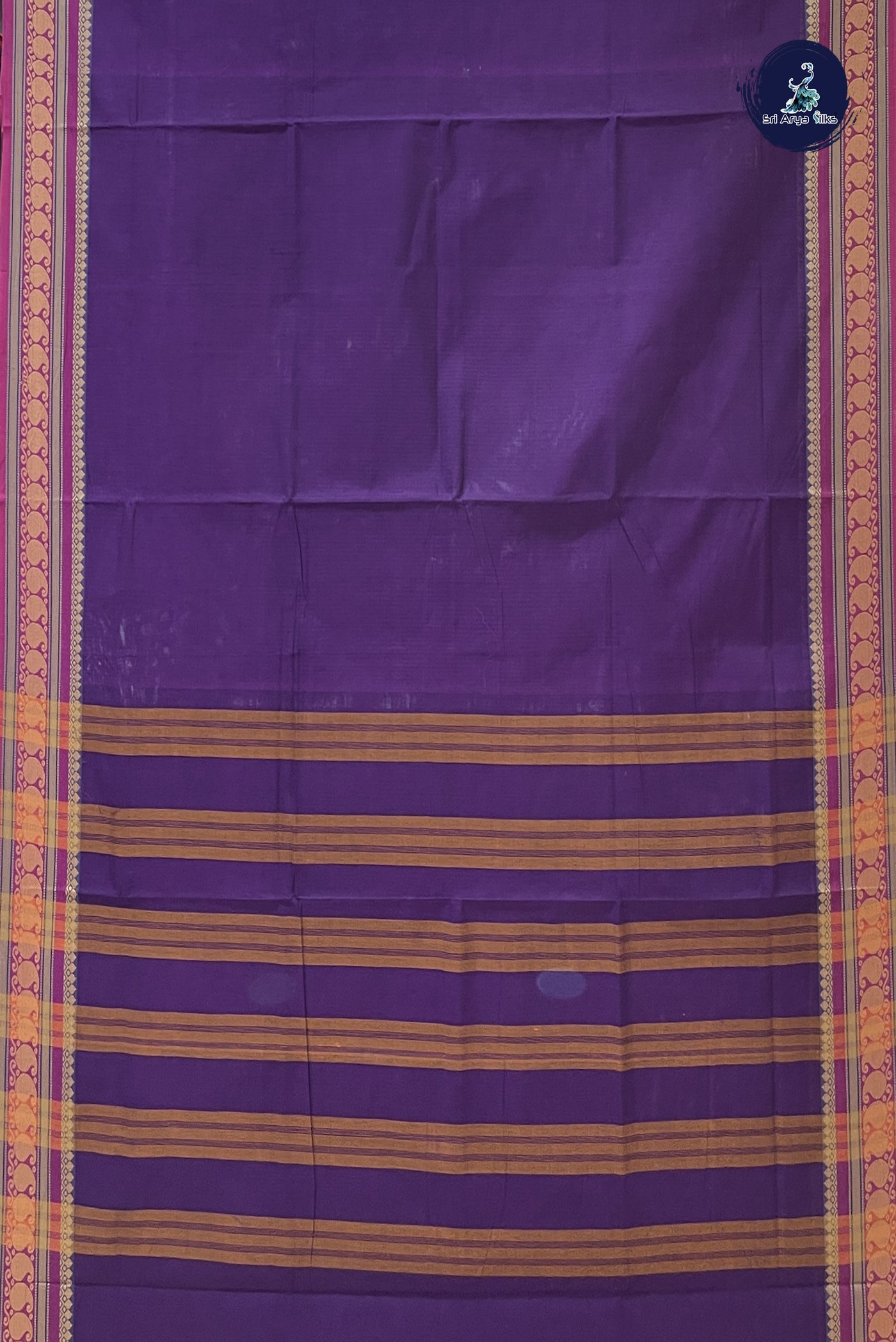 Dark Violet Chettinad Cotton Saree With Plain Pattern