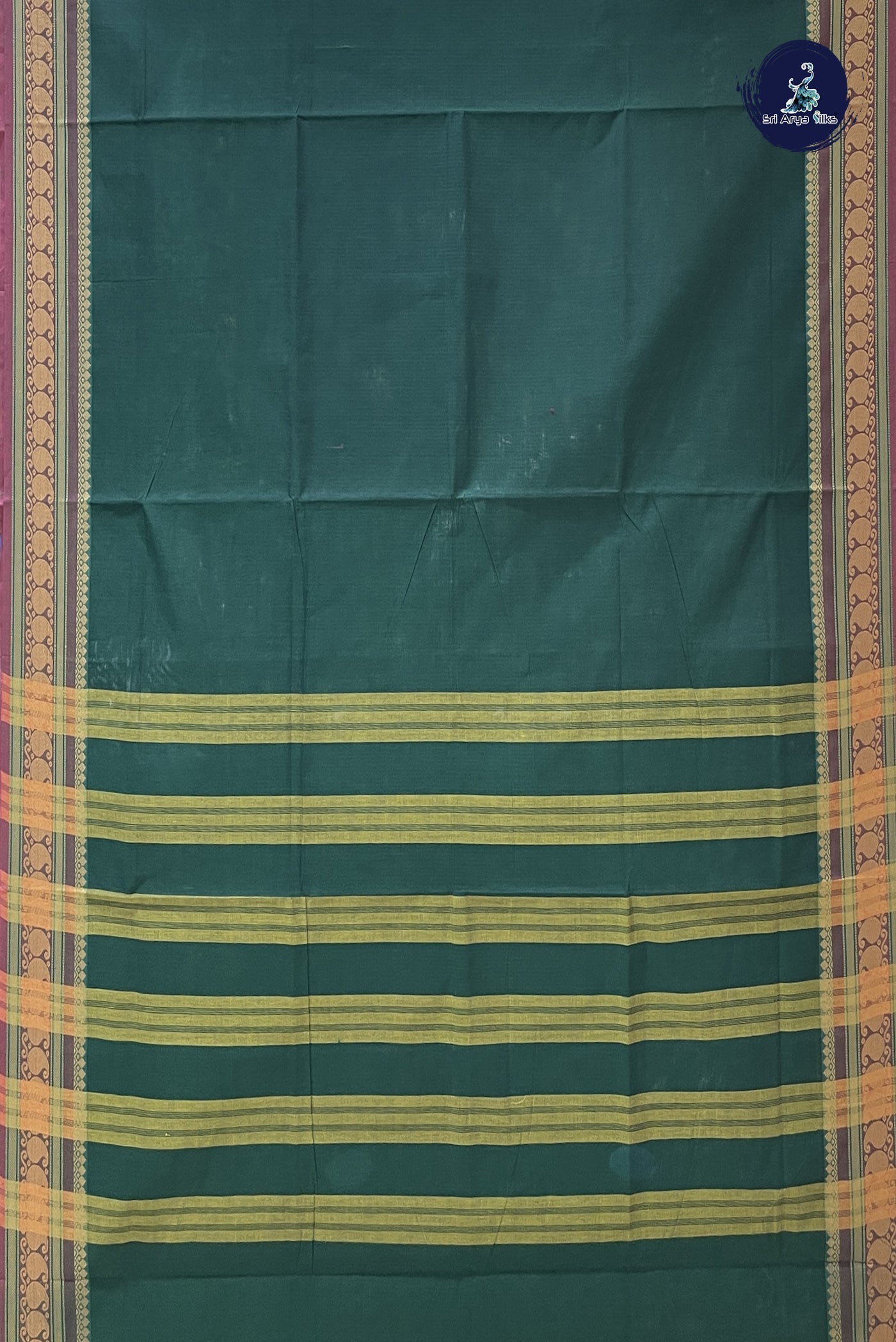 Bottle Green Chettinad Cotton Saree With Plain Pattern