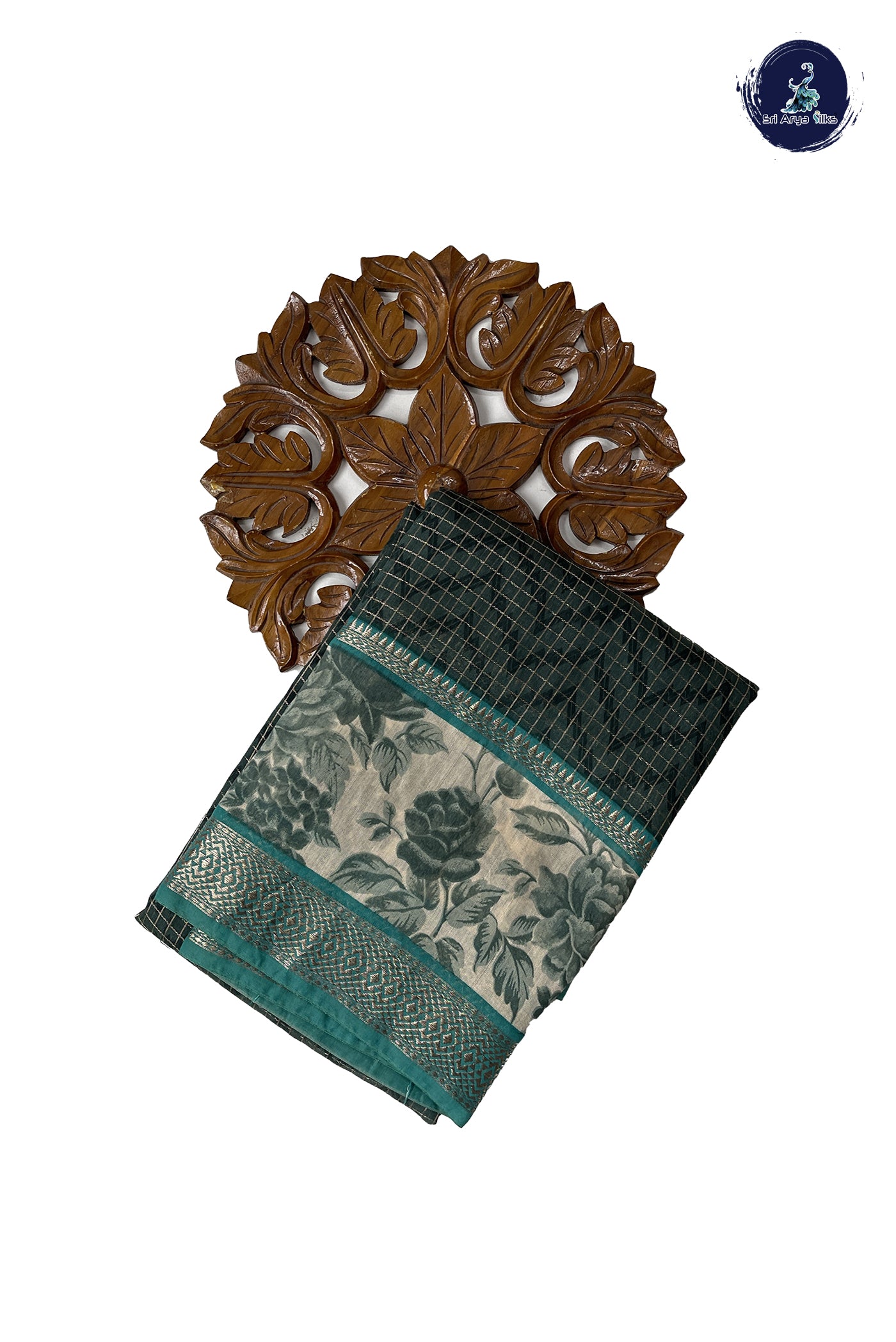 Green Chanderi Silk Cotton Saree With Zari Checked Pattern