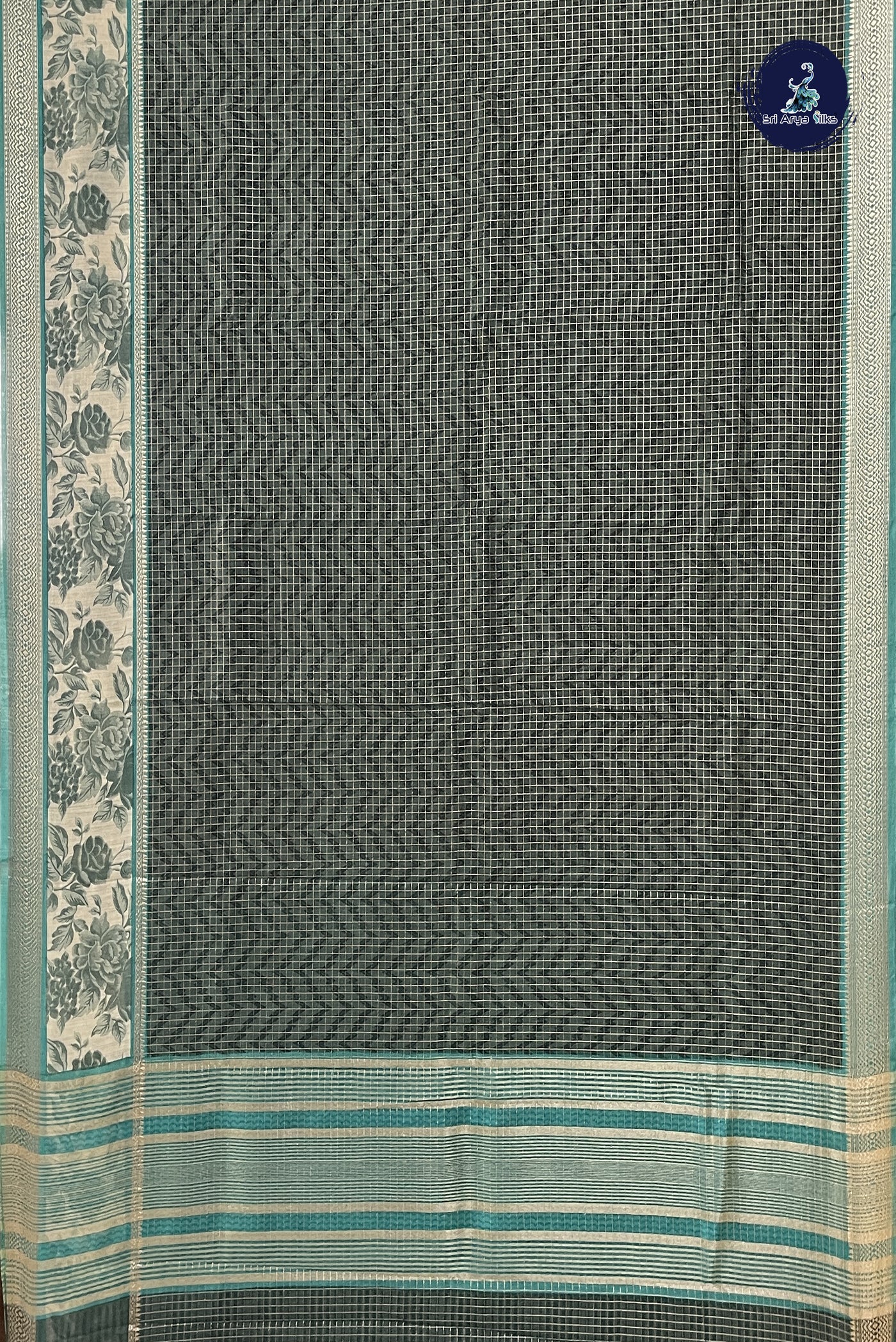 Green Chanderi Silk Cotton Saree With Zari Checked Pattern