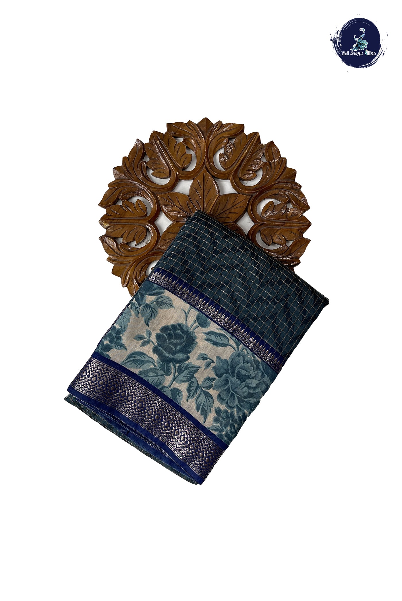 Bluish Grey Chanderi Silk Cotton Saree With Zari Checked Pattern