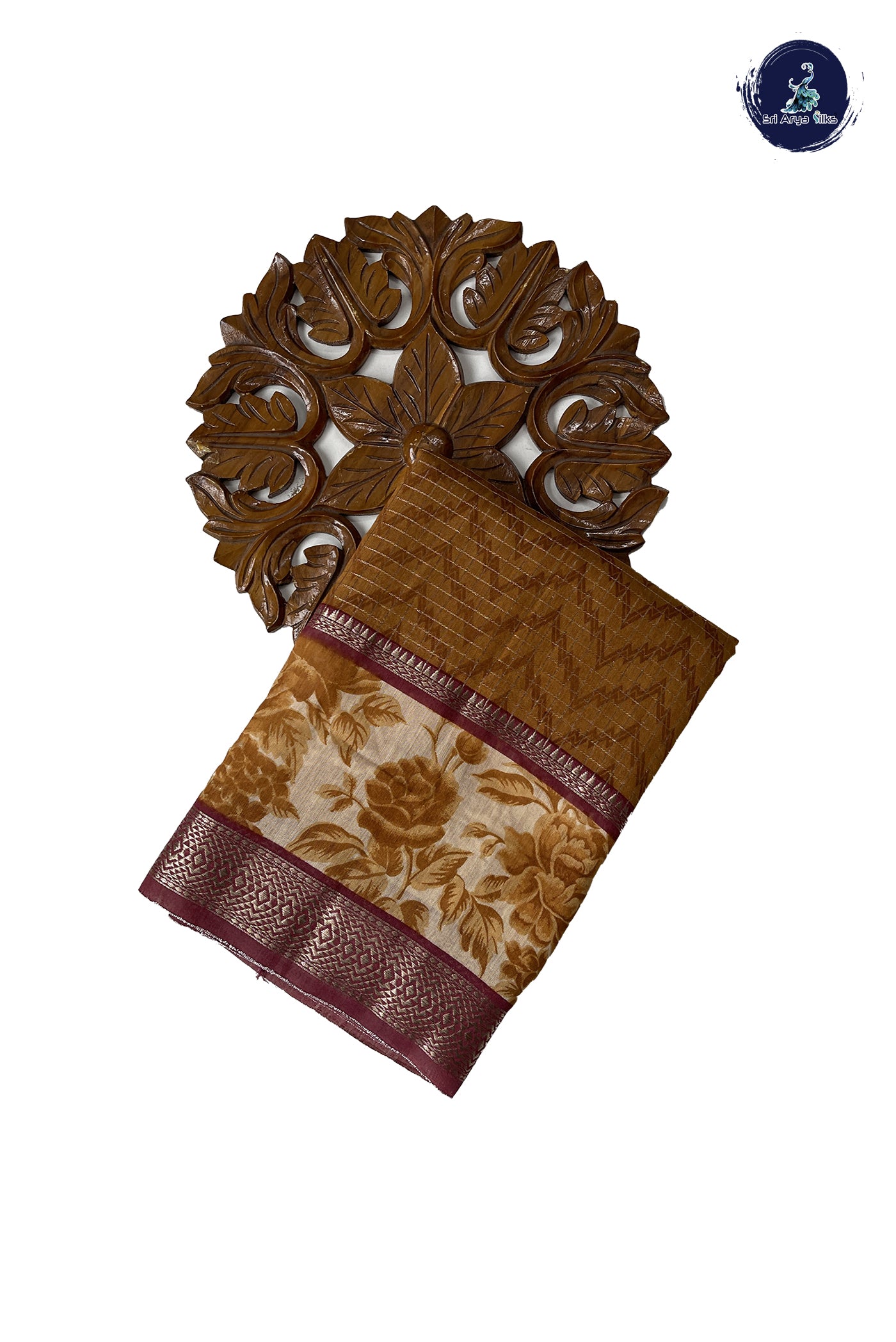 Mustard Chanderi Silk Cotton Saree With Zari Checked Pattern