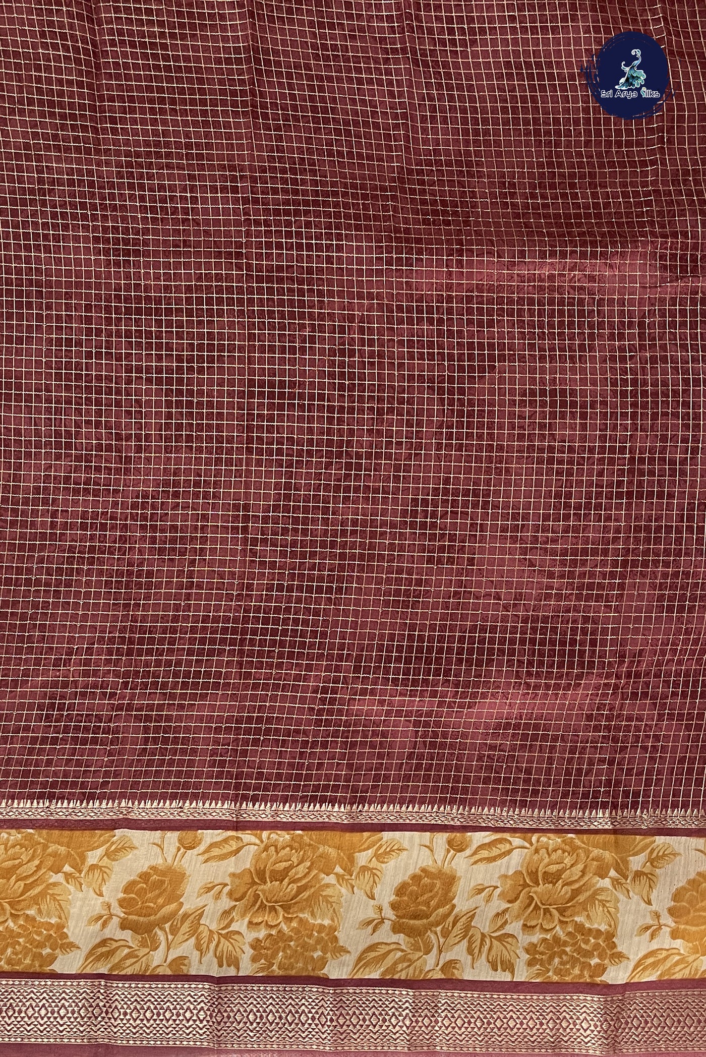 Mustard Chanderi Silk Cotton Saree With Zari Checked Pattern