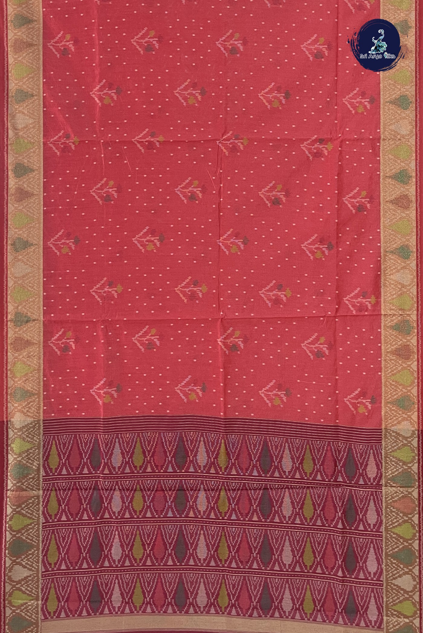 Peach Pink Raw Silk Saree With Patola Pattern