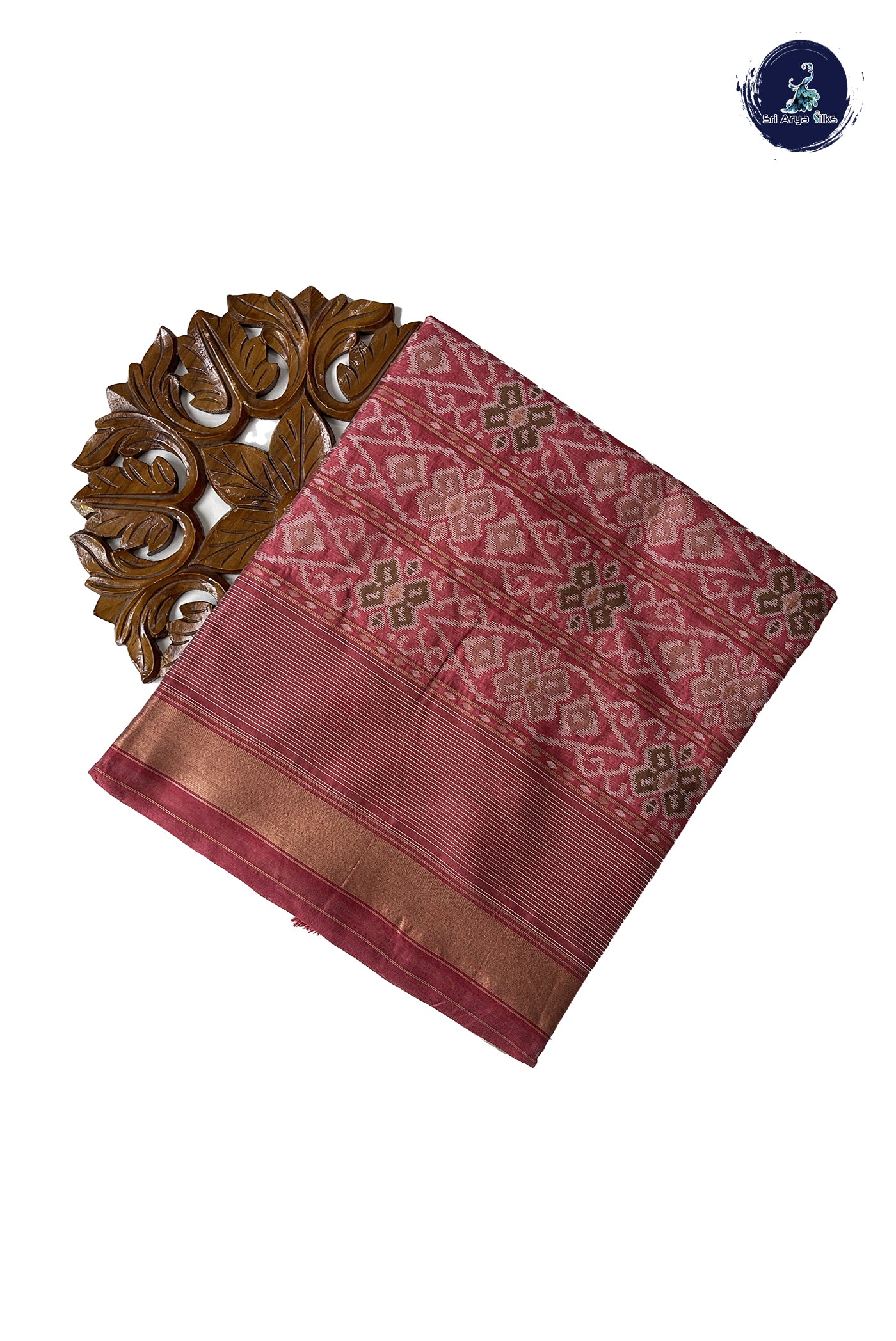 Fawn Raw Silk Saree With Patola Pattern