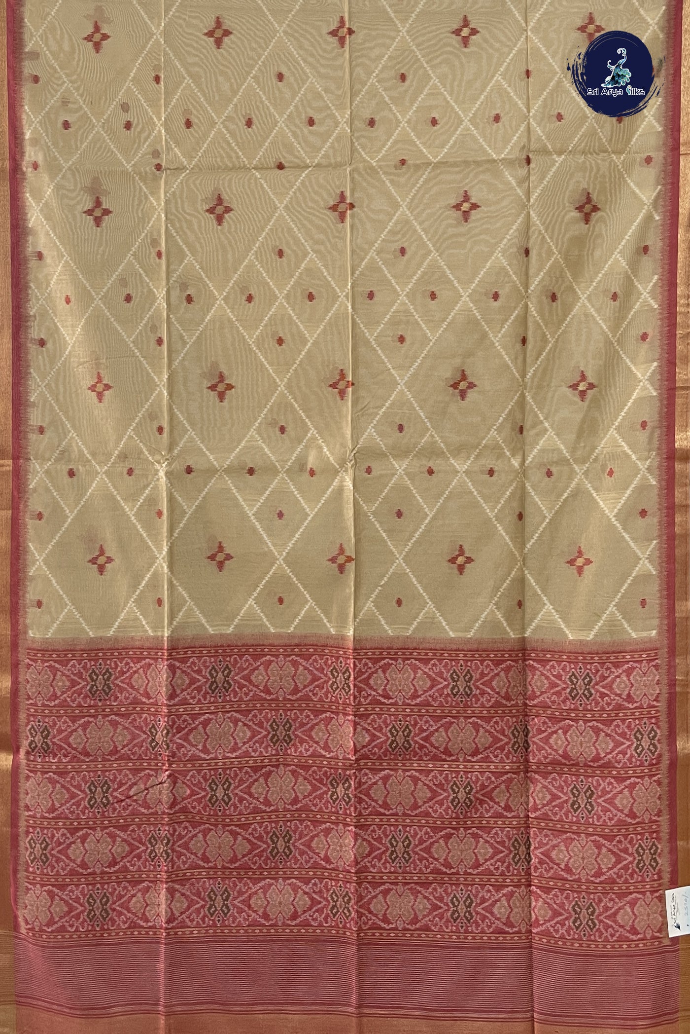 Fawn Raw Silk Saree With Patola Pattern