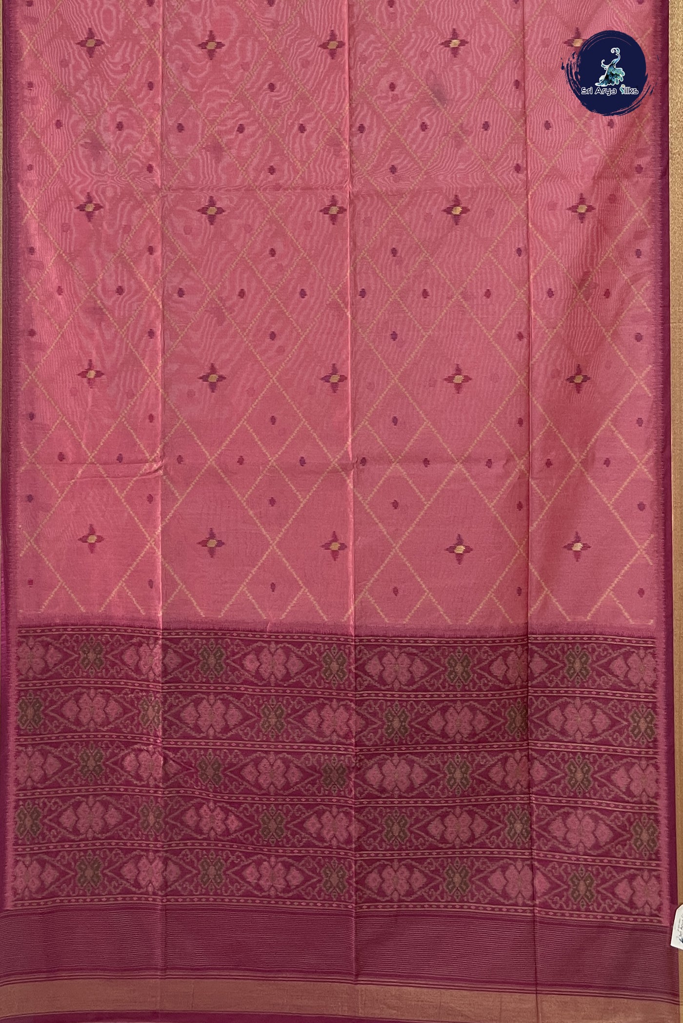 Pink Raw Silk Saree With Patola Pattern