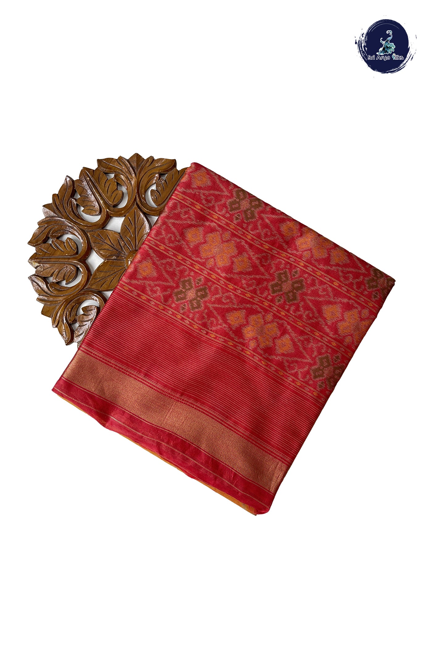 Orange Raw Silk Saree With Patola Pattern