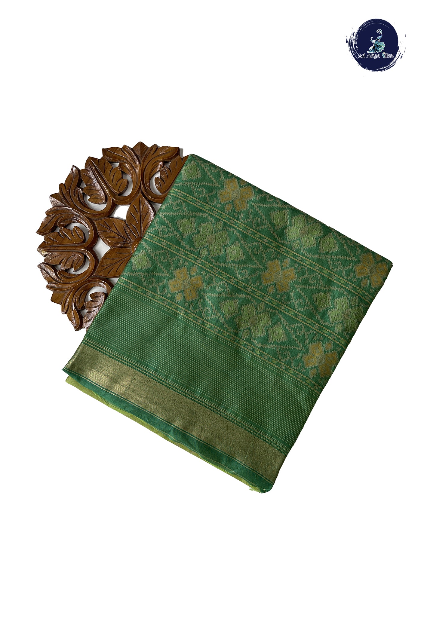 Light Green Raw Silk Saree With Patola Pattern