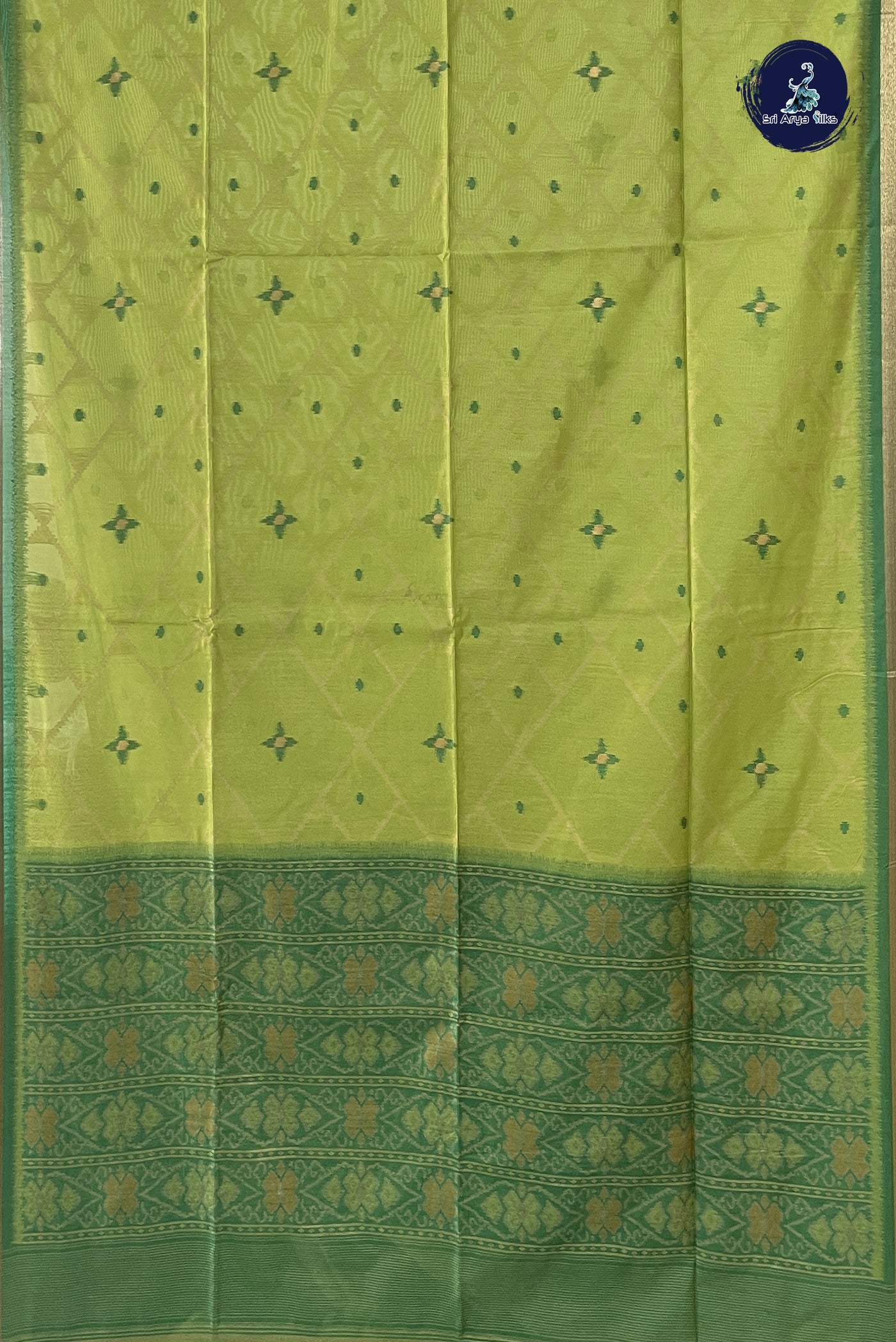 Light Green Raw Silk Saree With Patola Pattern