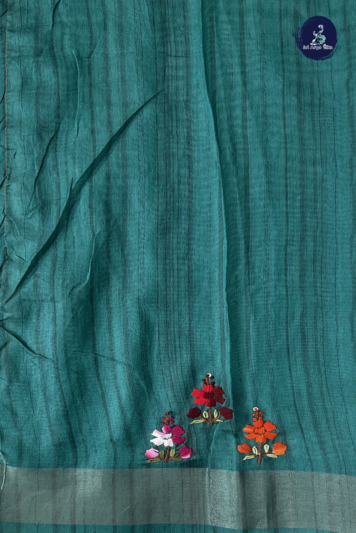 Chikku Shade Tussar Saree With Embroidery Pattern