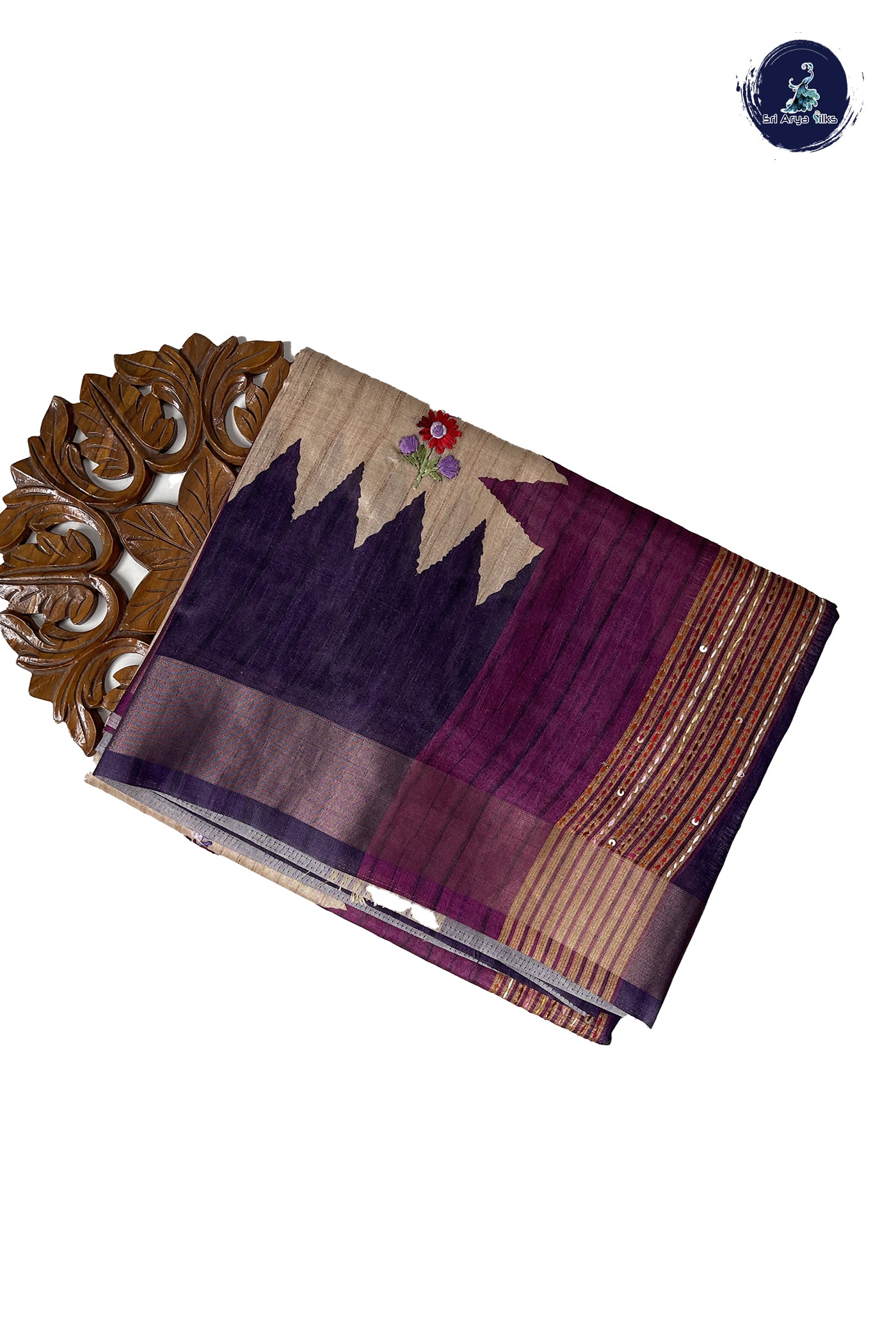 Chikku Shade Tussar Saree With Embroidery Pattern