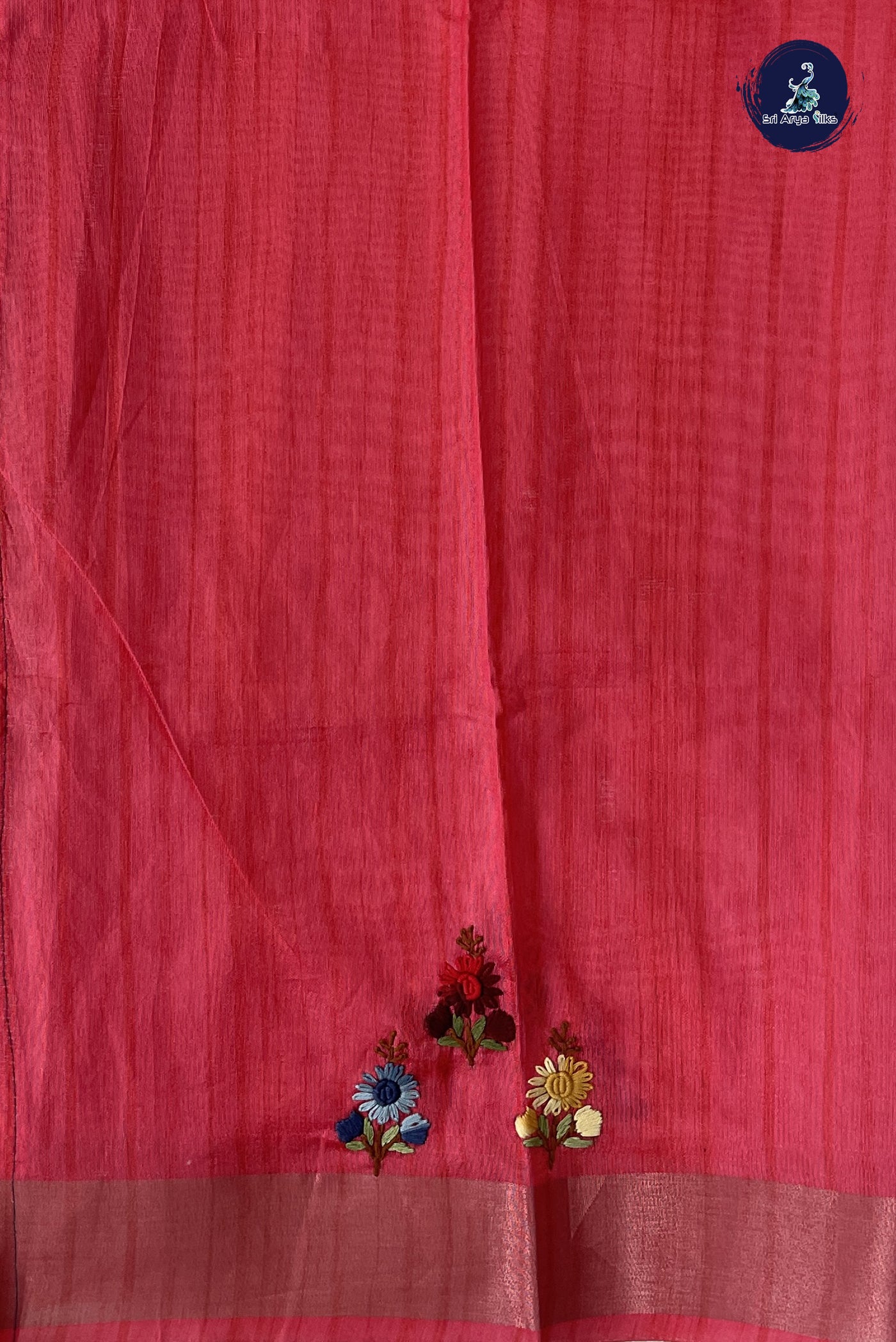 Chikku Shade Tussar Saree With Embroidery Pattern