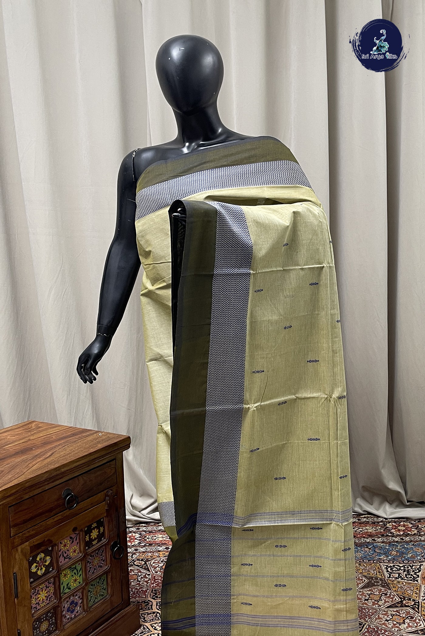 Pastel Green Cotton Saree with Buttas