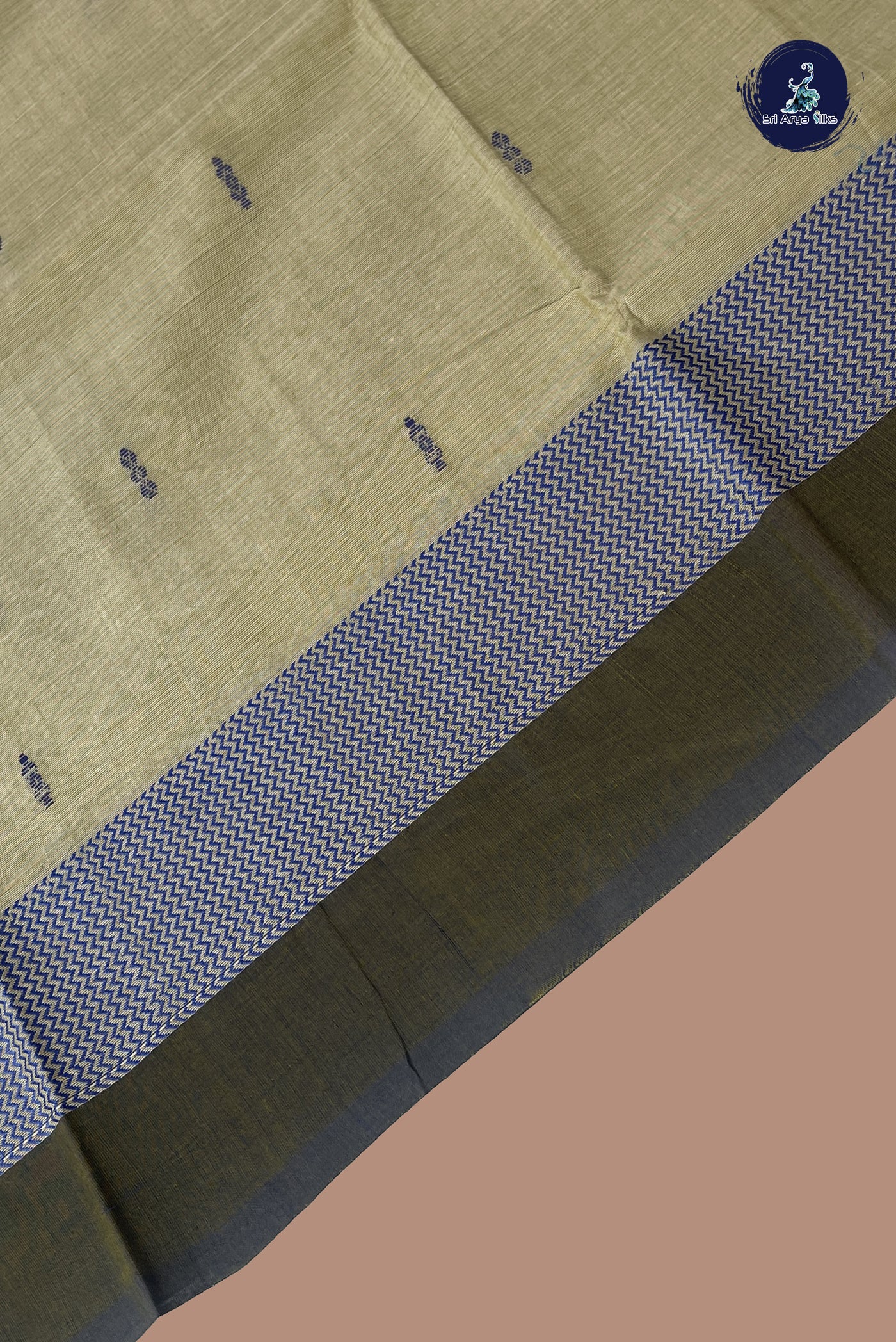 Pastel Green Cotton Saree with Buttas