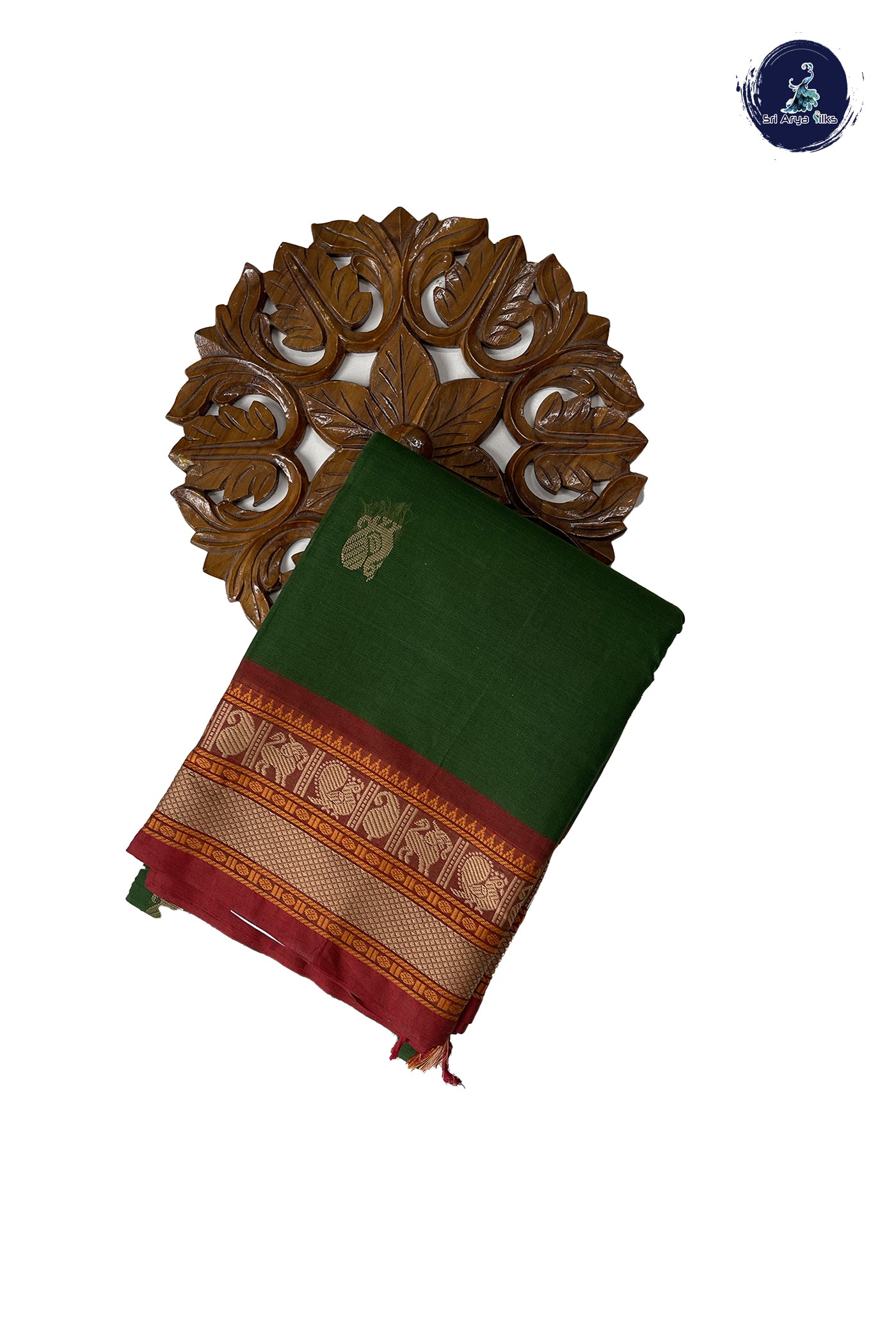 Green Kanchi Cotton Saree With Buttas Pattern