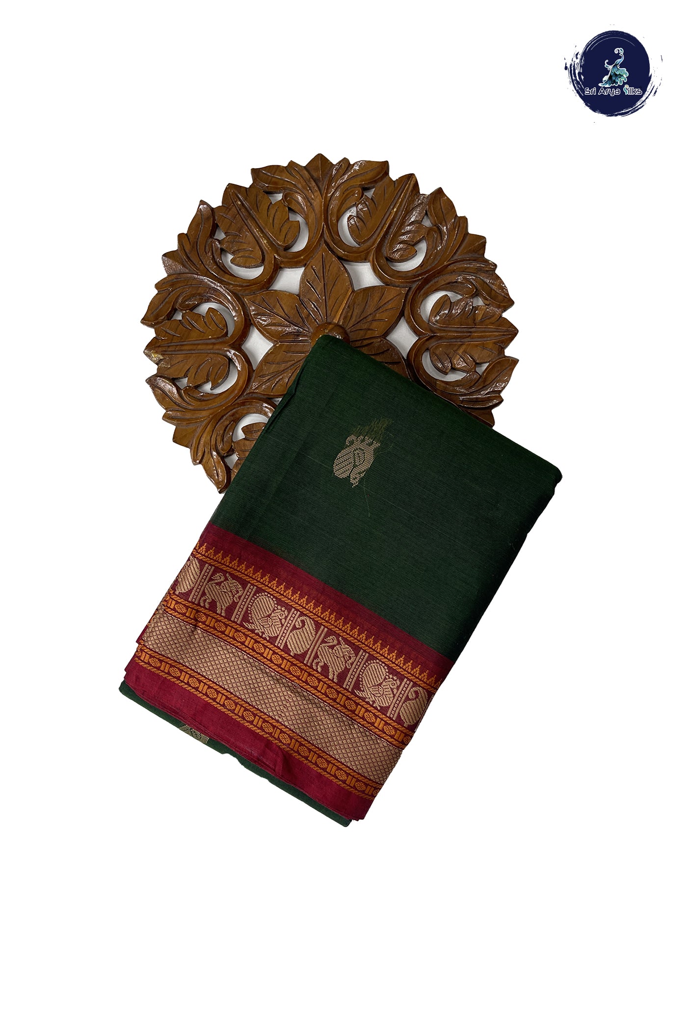 Bottle Green Kanchi Cotton Saree With Buttas Pattern