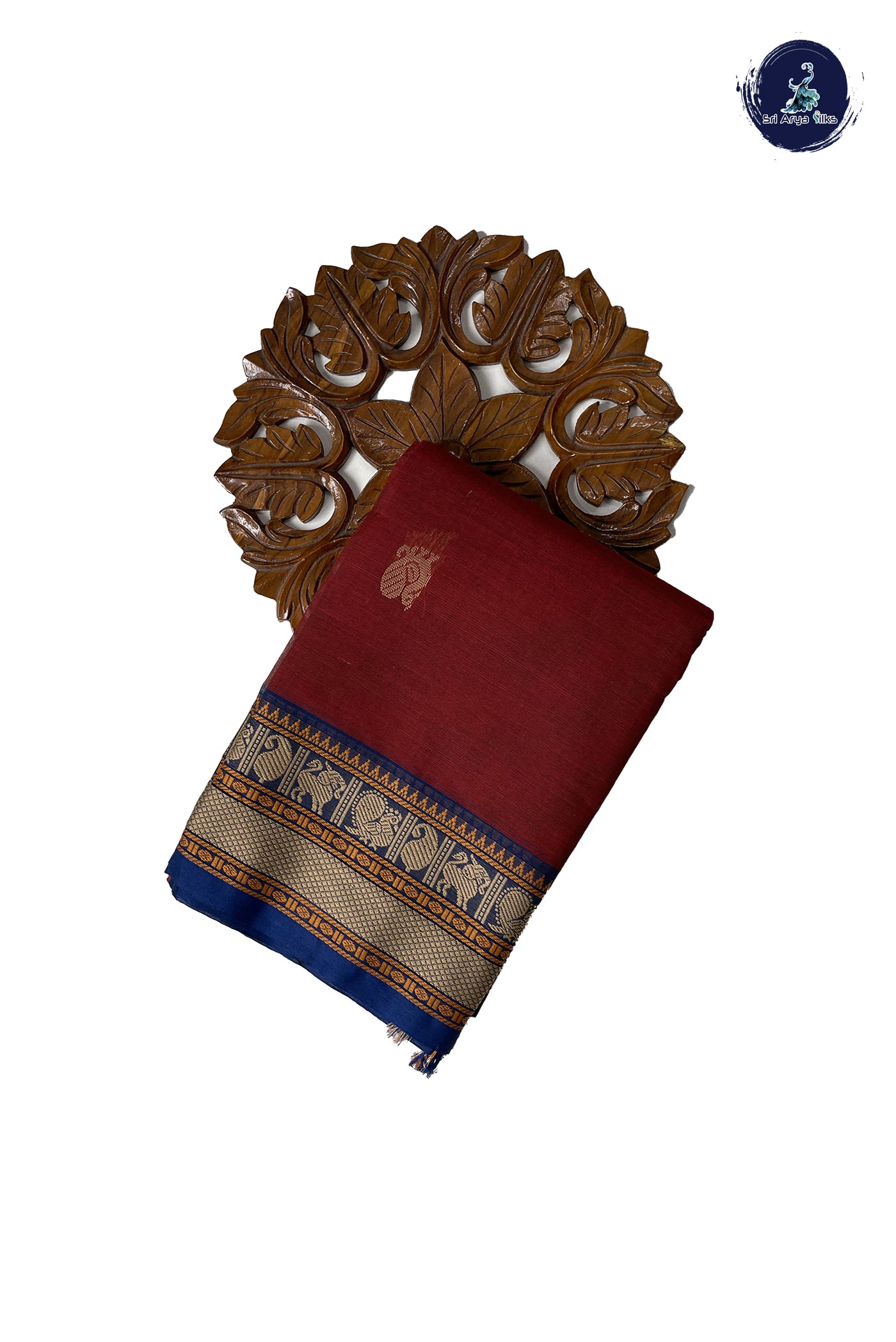 Rust Kanchi Cotton Saree With Buttas Pattern