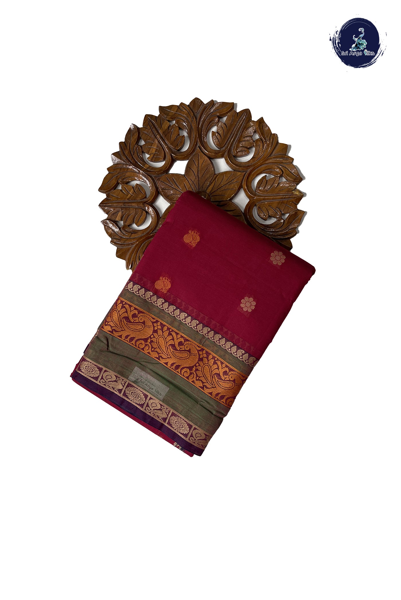 Pinkish Maroon Kanchi Cotton Saree With Buttas Pattern