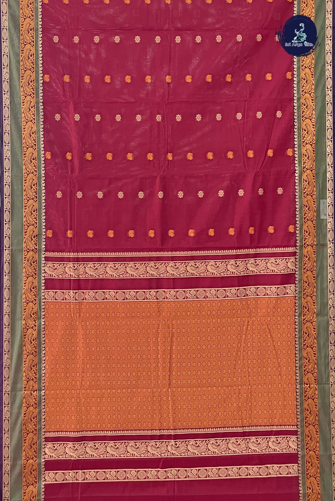 Pinkish Maroon Kanchi Cotton Saree With Buttas Pattern