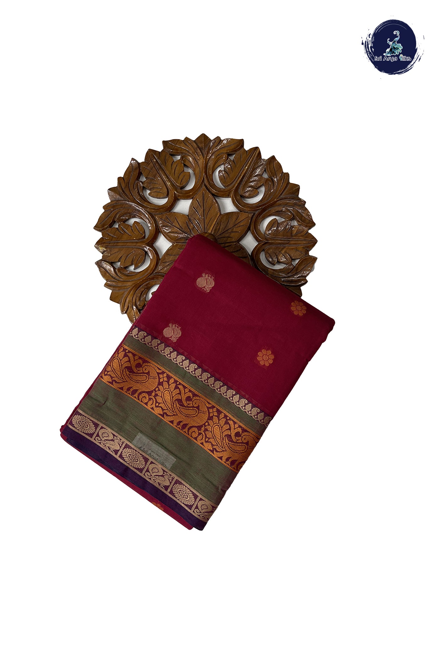 Pinkish Maroon Kanchi Cotton Saree With Buttas Pattern